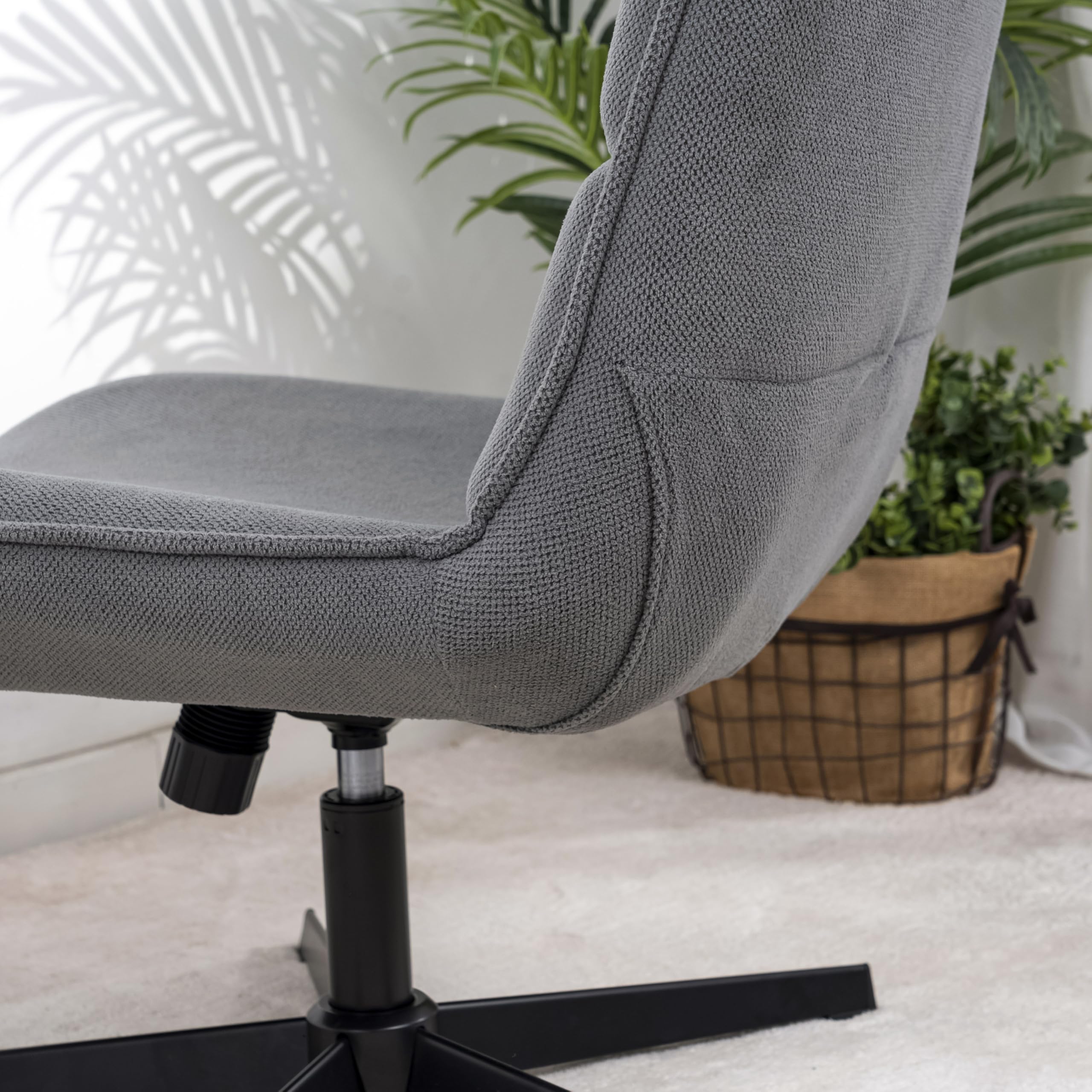 Sillón Giratorio Moderno con función reclinable, cojín de Asiento de Tela, Base de Metal, Gris