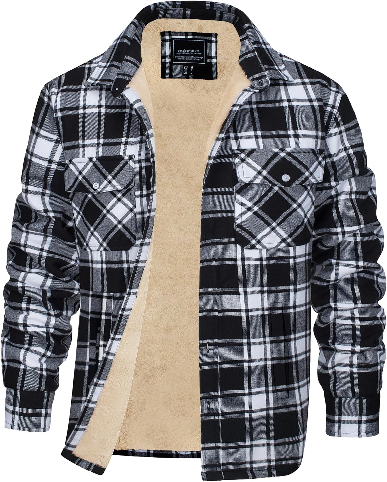 EKLENTSON Men's Winter Thick Fleece Lined Warm Plaid Flannel Shirt Jackets Casual Button Down 3 Pockets Sherpa Coats
