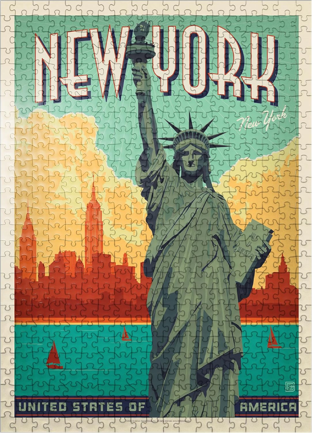 MyPuzzle New York City: Lady Liberty, Vintage Poster - Premium 500 Piece Jigsaw Puzzle for Adults