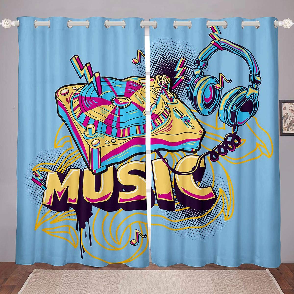 Cuffie Stampa Finestra Tende Rock Musica Tenda per Ragazzi Ragazze Bambini Musica Trattamenti Finestra Hip Hop Decor Tenda Della Camera Decor W66*L90