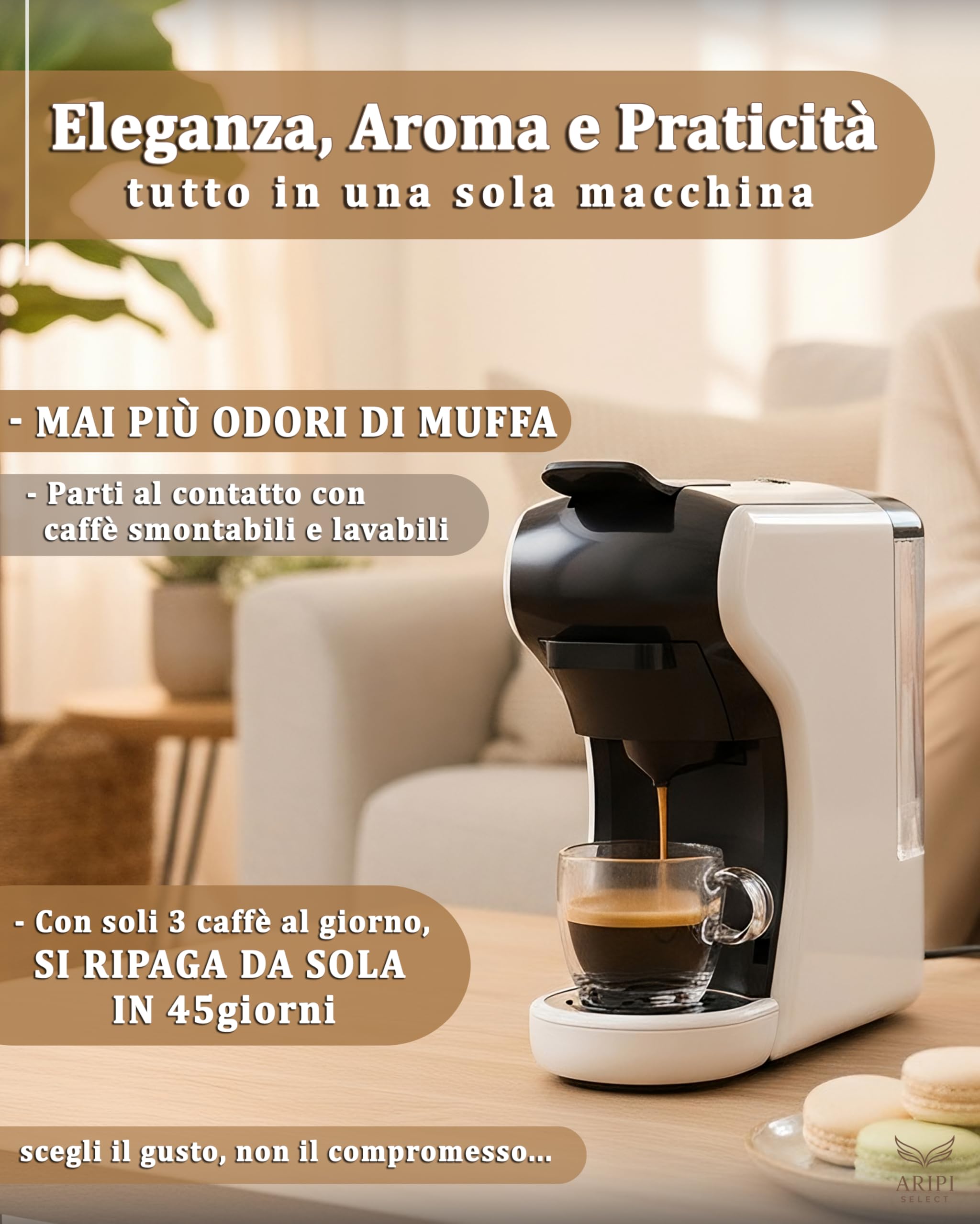 Macchina Caffè CIALDE e CAPSULE 7 in 1 Camry – Compatibile capsule Nespresso, Lavazza A Modo Mio, Dolce Gusto, Caffè Cialde ESE 44, Lavazza Blue, Caffitaly, Caffè Macinato – Kit con 10 Capsule Omaggio