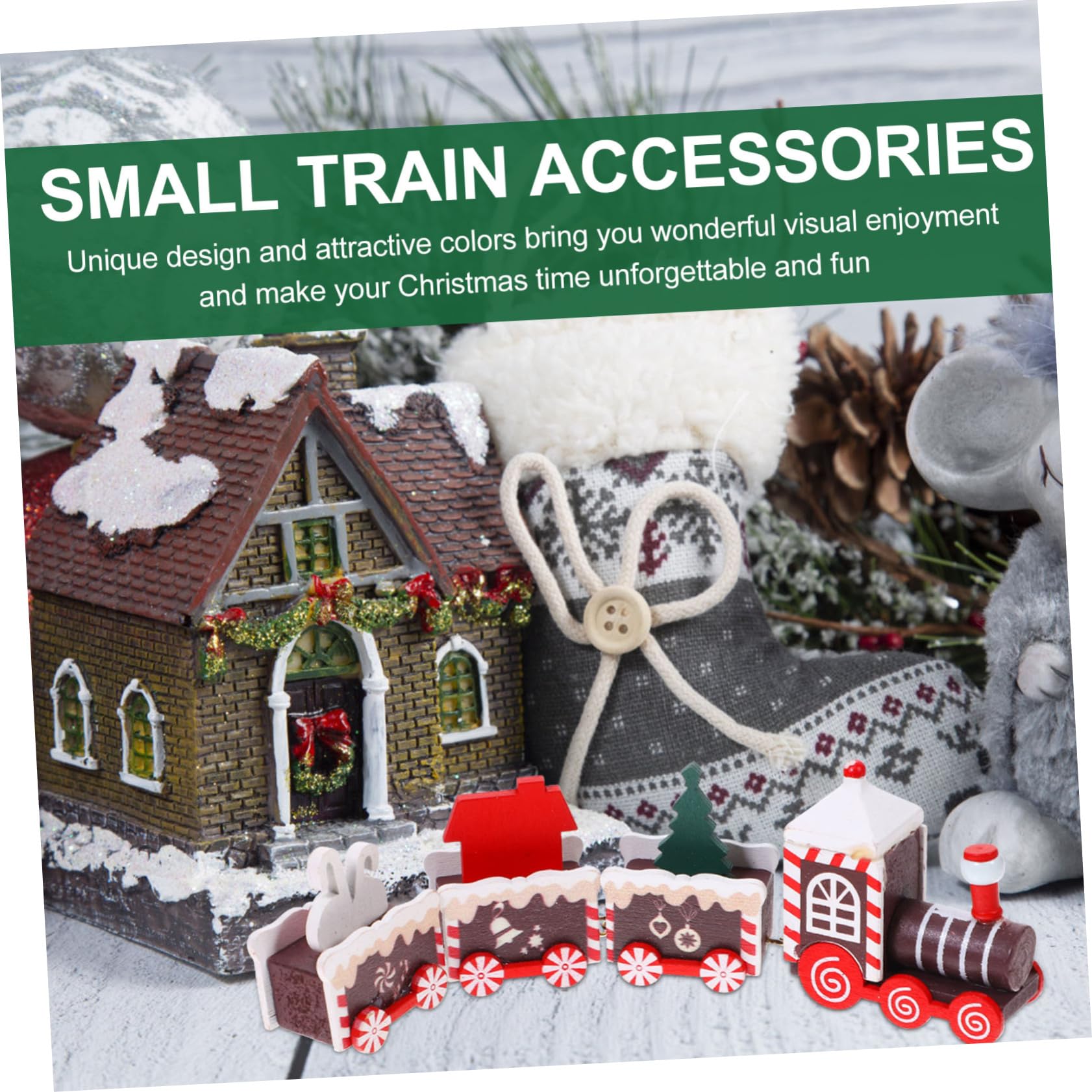 Cabilock 4 Piezas Tren de Navidad decoración Escritorio Trenes navideños decoração Adorno de Navidad Juguetes de Escritorio Manualidades navideñas de Madera Tren de Madera de Navidad