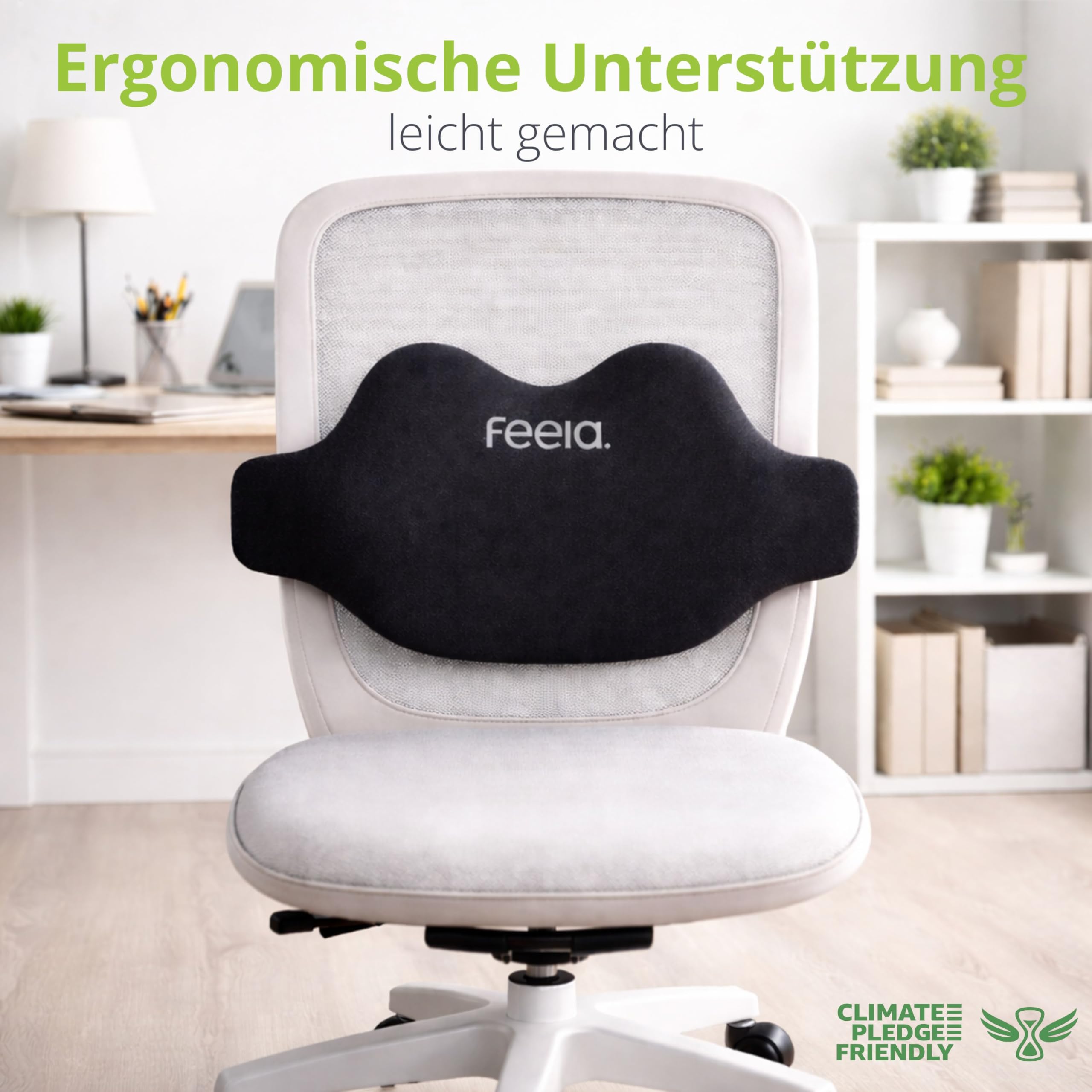 feela.® Ergonomisches Rückenkissen für Bürostuhl & Home-Office – Lendenkissen zur Haltungsverbesserung, Lendenwirbelkissen gegen Schmerzen beim Sitzen (Schwarz)
