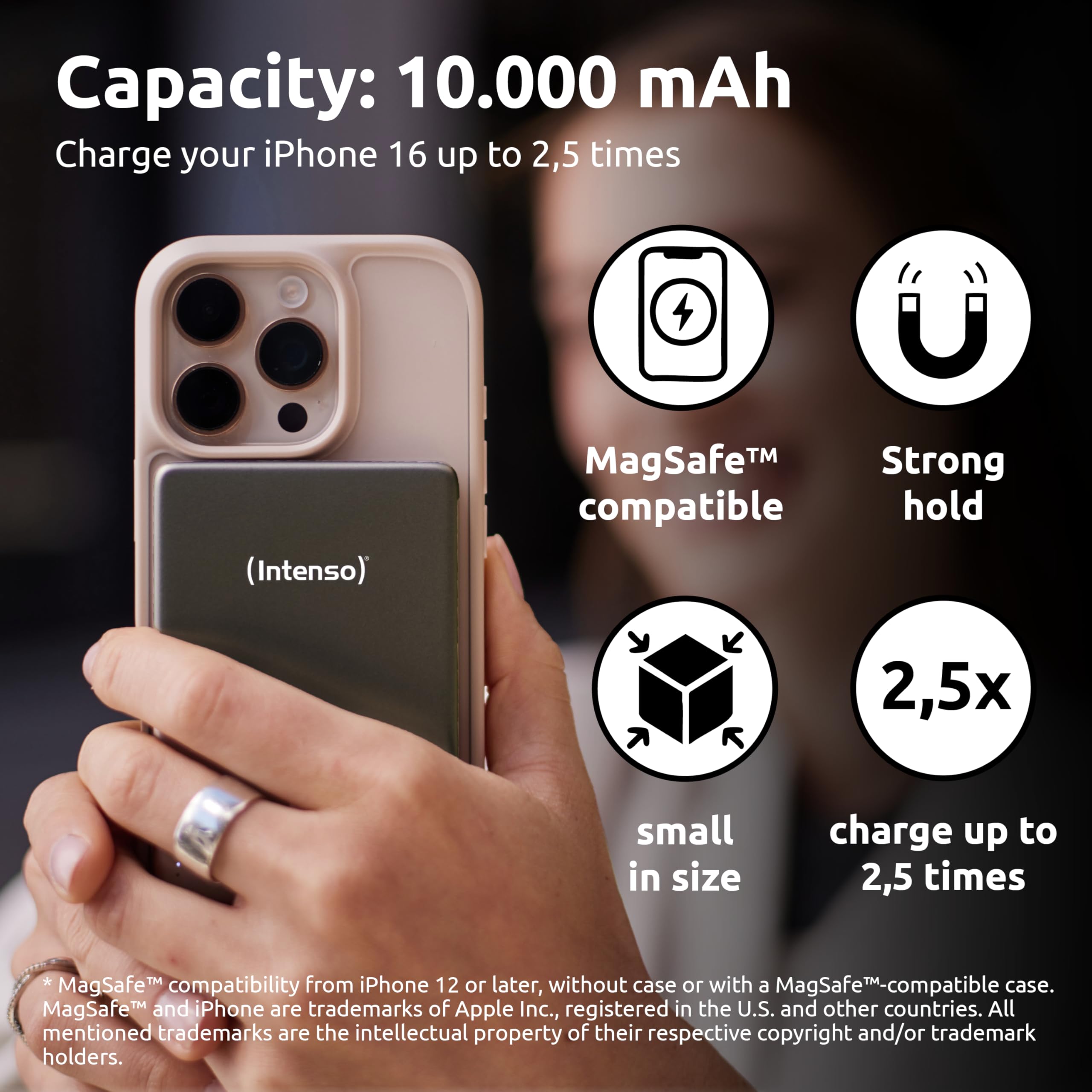 Intenso MW10000 Batterie Externe magnétique 10000 mAh – Compatible MagSafe, Recharge sans Fil 15 W, USB-C PD 20 W, pour iPhone et Android – Testée en Allemagne – Grise : Amazon.FR: High-Tech