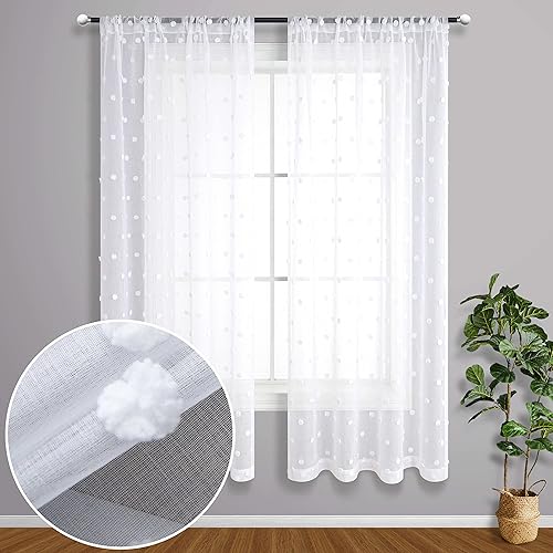 Miniatura 1 de KOUFALL Pom Pom Cortinas transparentes de puntos