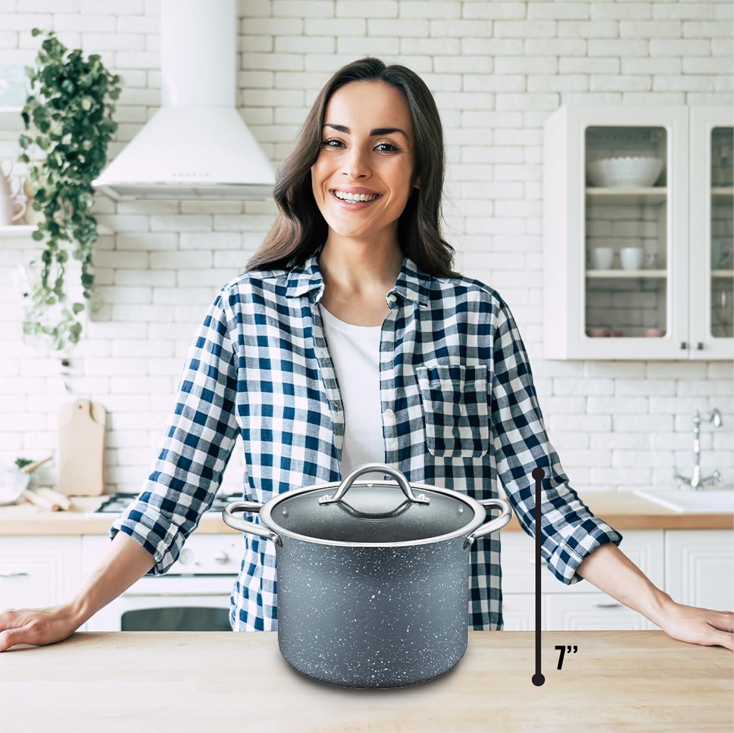 Concord Granite Nonstick 7 Quart Stock Pot Cookware Set (Induction Compatible) (Grey) - Image 7