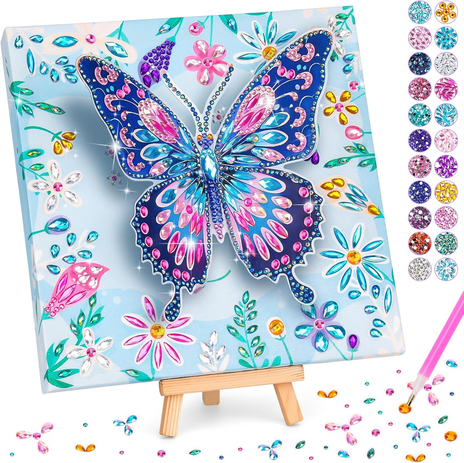 Geschenke Mädchen 6 7 8 9 10 11 Jahre: Diamond Painting Kinder Schmetterling mit Holzleinwand, Basteln Mädchen 6-12 Jahre DIY Kreatives Geburtstagsgeschenk Bastelset Kinder ab 5 Jahre Home Decor