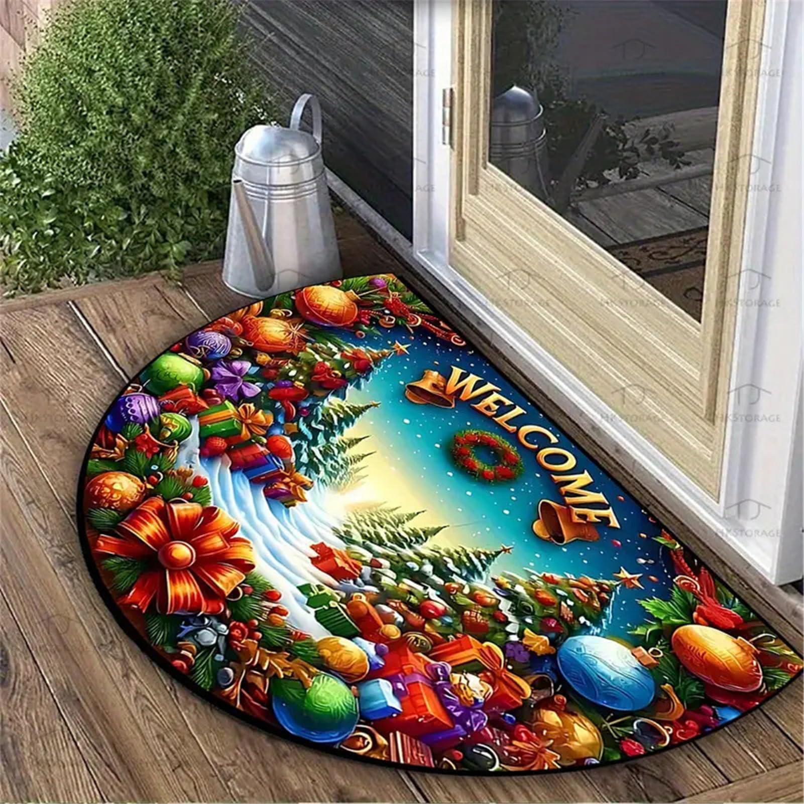 Paillasson Demi-Rond, Tapis Demi-Lune Antidérapant pour L'entrée, Tapis De Bienvenue, Tapis De Sol De Salle De Bain pour L'intérieur, Décorations De Noël D'extérieur,A,100 * 160cm