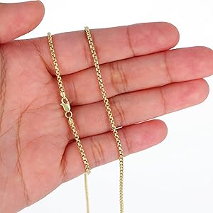 Nuragold 14k Real Yellow Gold Round Box 2mm Venetian LInk Chain