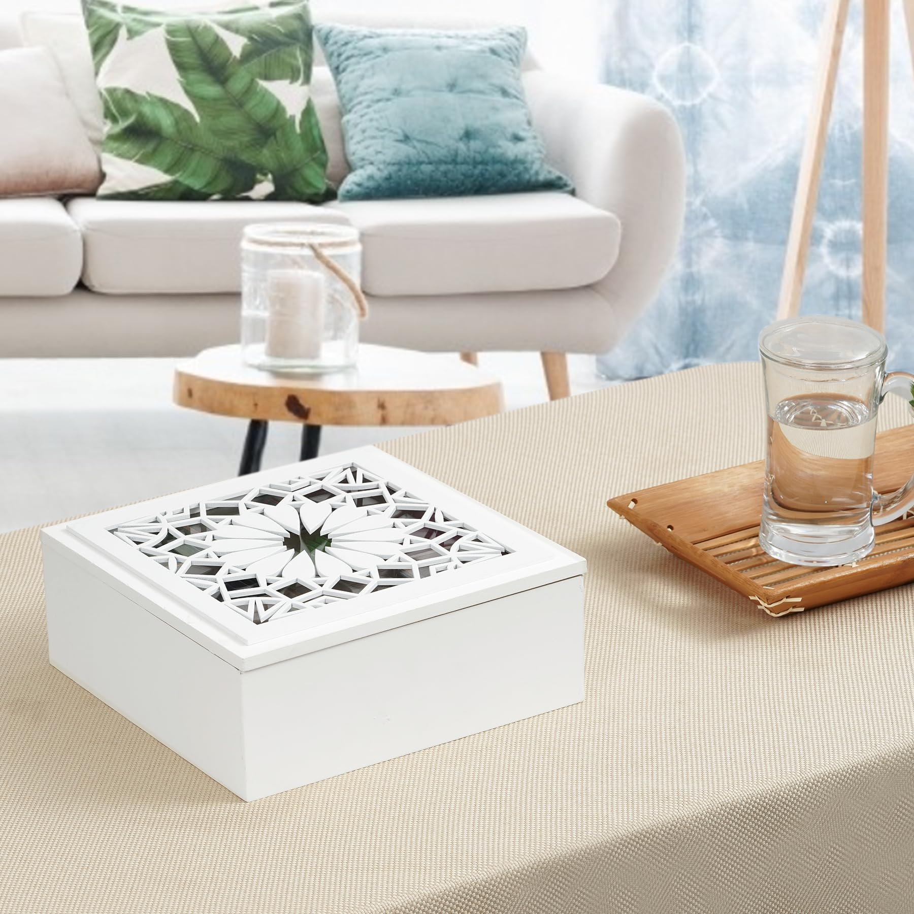 Boîte à thé moderne en bois avec 9 compartiments et couvercle en verre pour thé à la maison et cadeau