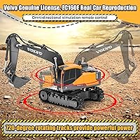 Vista 2 de DOUBLE E Volvo Excavadora RC Excavadora de control remoto de juguete para niños, vehículos de construcción de función completa, juguetes con pala