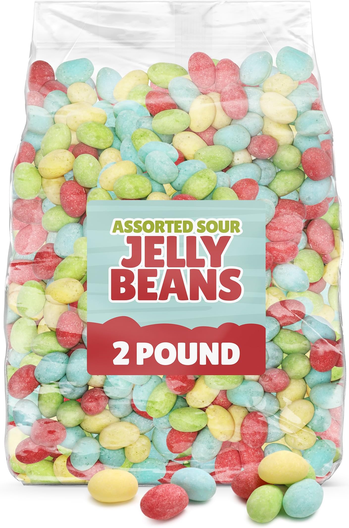 Sour Jelly Beans Candy 2 lb Bulk Bag - Assorted Pastel Colored Fruit Flavors JellyBean Sour Candy for Party Favors, Candy Buffets, Treats