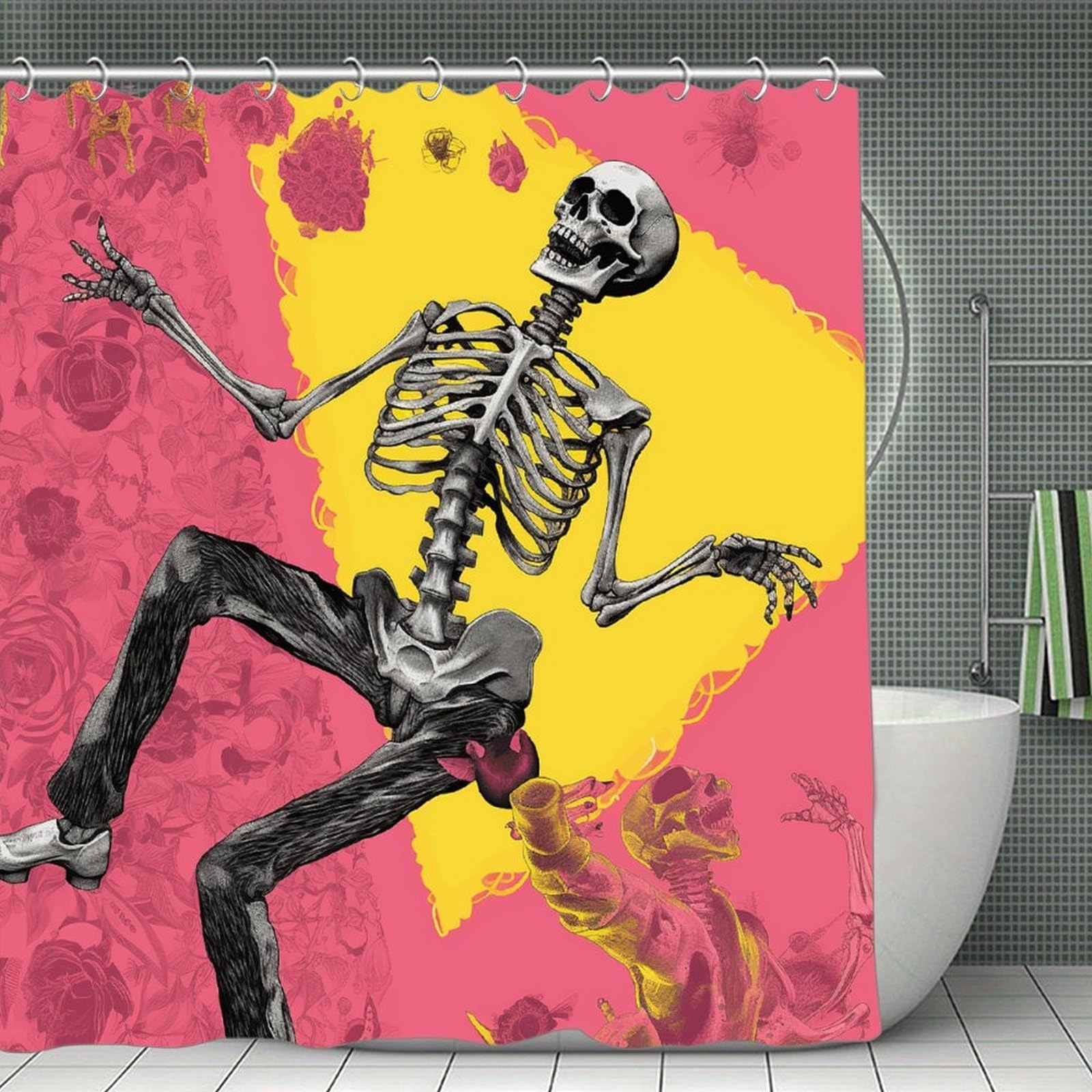 FekiLoot Peach Skull Shower Curtain Minimalist Aesthetic Bath Curtain with Hooks Simple Water Resistant Bathroom Shower Curtains Cute Blackout Privacy Curtains Cloth Curtain
