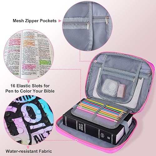 Miniatura 5 de ICOSY Funda para la Biblia para mujeres y niñas, funda para la Biblia con asa para niños y niñas, accesorios de estudio bíblico, suministros