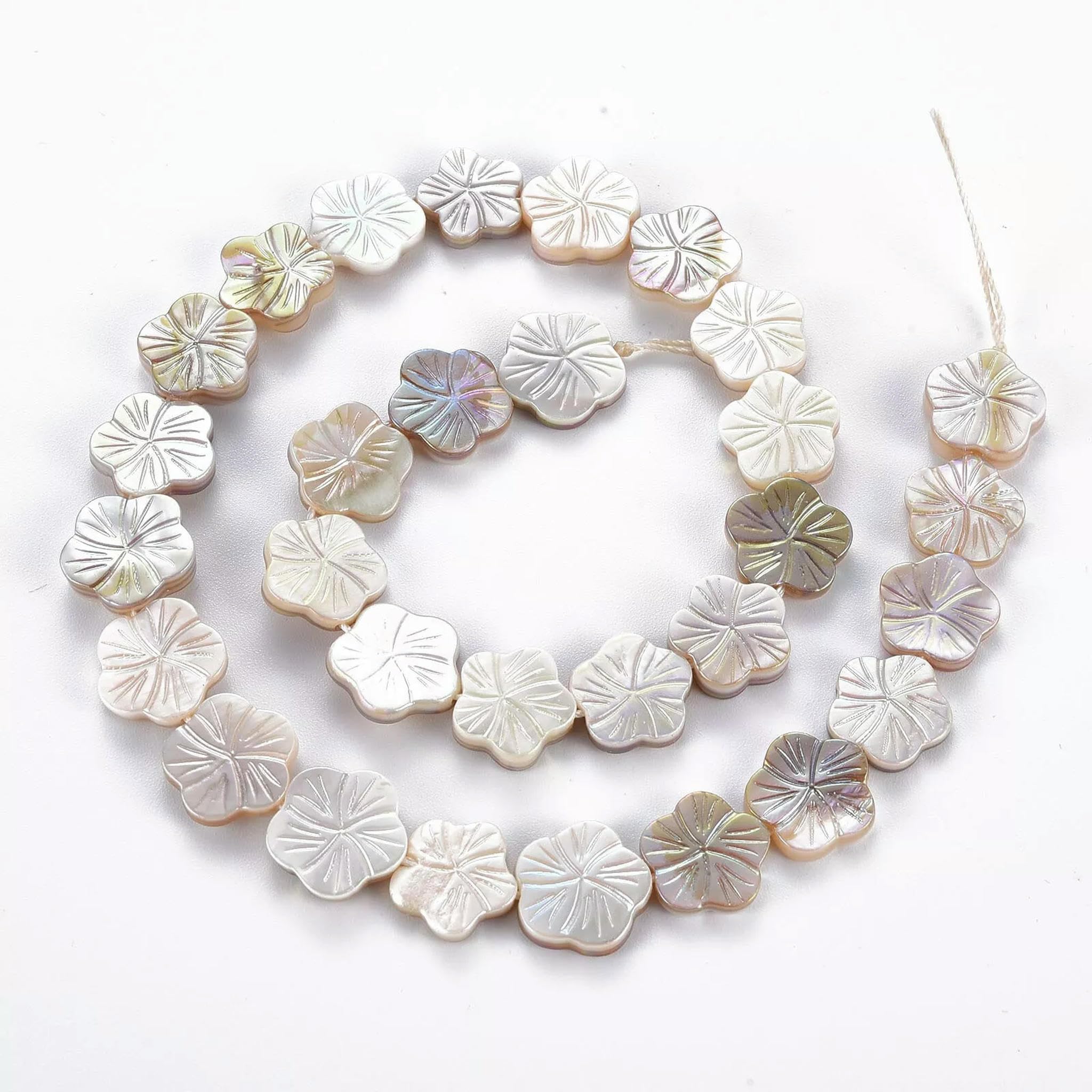 10 hebras de Cuentas de Flores de Concha de Agua Dulce Natural galvanizadas de 11 a 14 mm