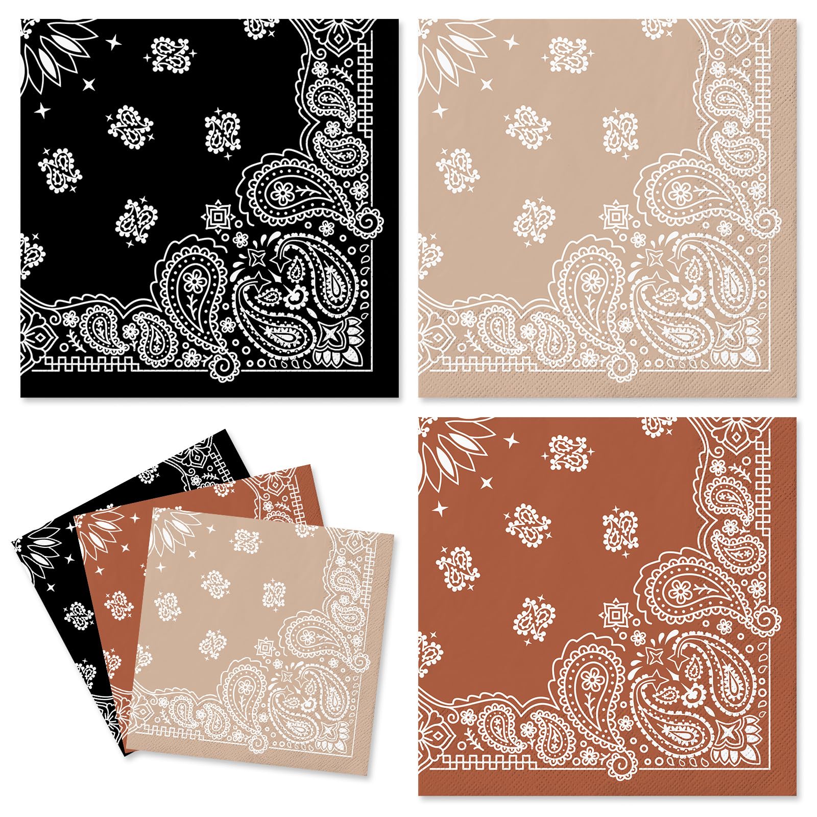 Servilletas desechables con estampado bandana occidental y 3 colores vibrantes para celebraciones 8