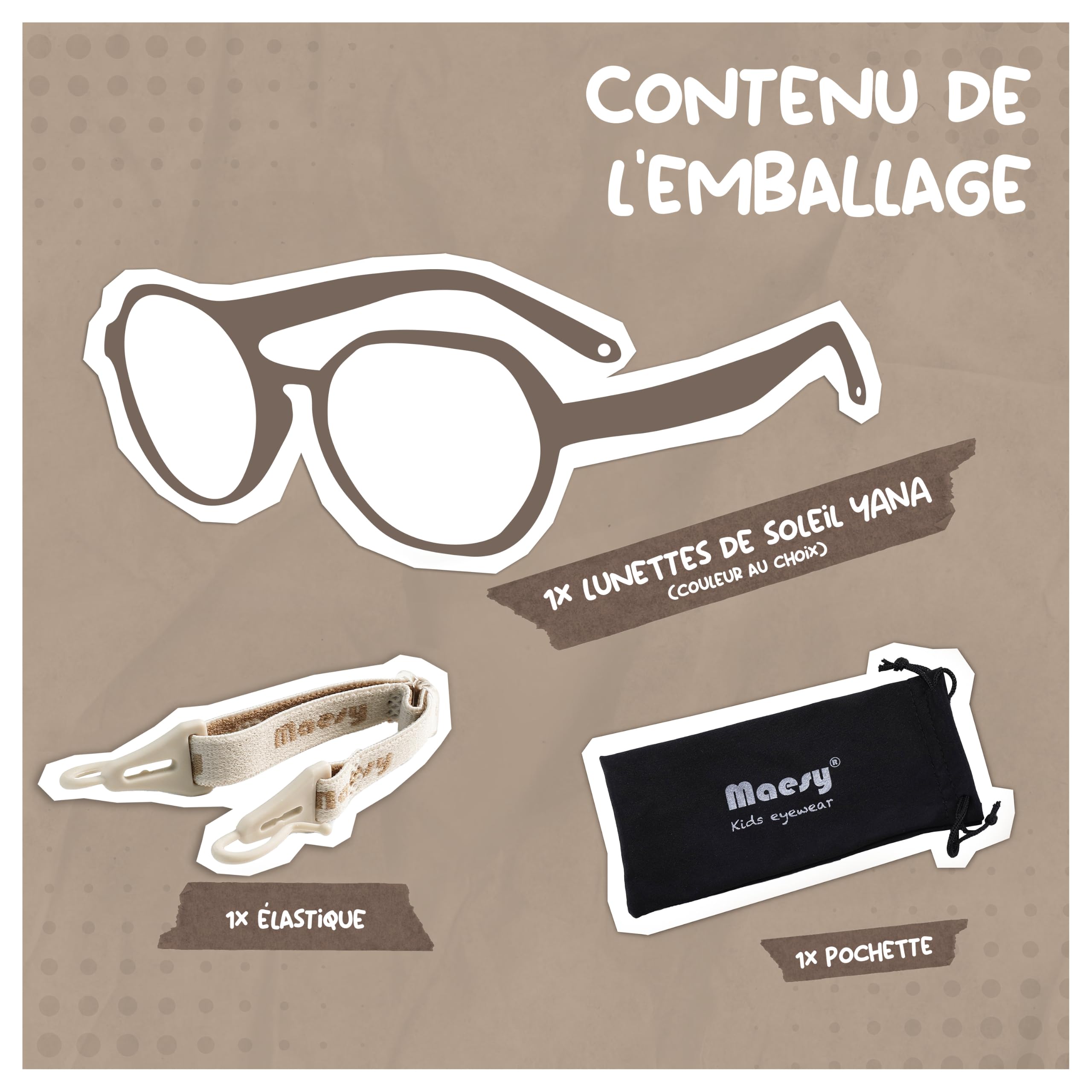 Lunettes de Soleil Bébé et Tout-Petit - 1-3 Ans - Protection UV400 Polarisée - Cadre Flexible et Pliable - Bande Élastique Réglable - Lunettes de Soleil Sûres et Confortables - Yana