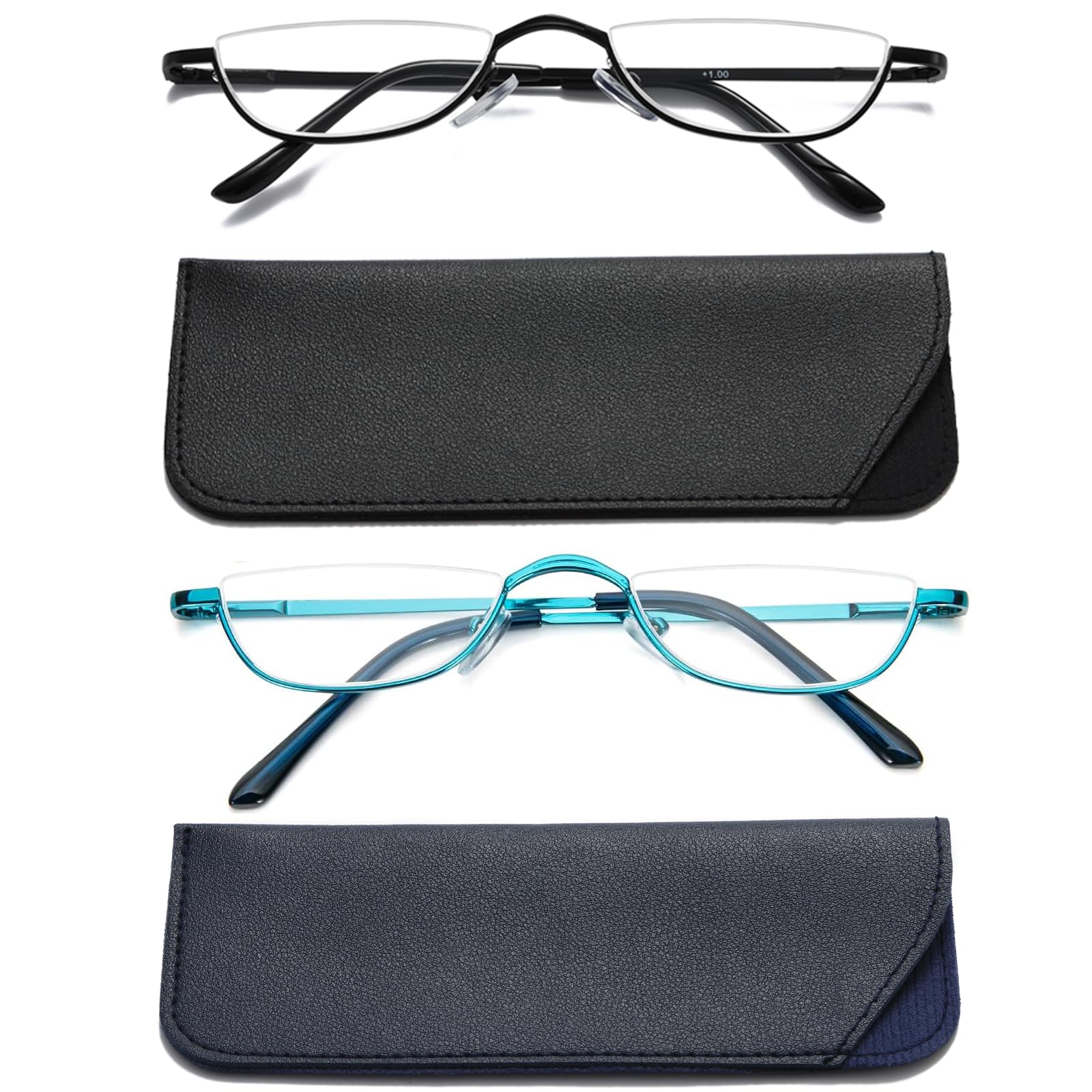 Viseng 2 Pack Vintage Alloy Half Moon Reading Glasses Women Men Slim Half Frame Lens Readers Glasses +3.5