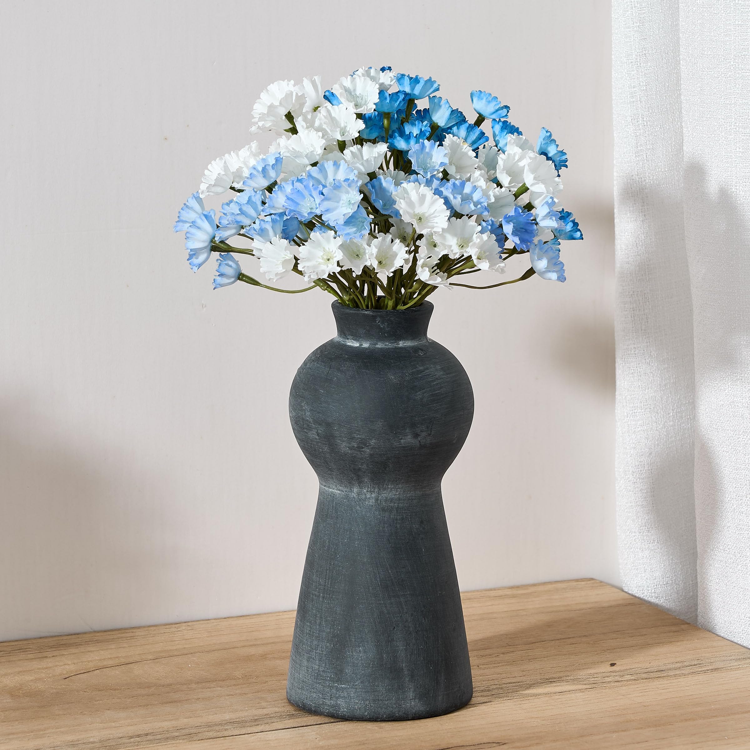 PORCER Ceramic Rustic Flower Vase, 7.87 Inch Cute Boho for Home Decor, Farmhouse Terracotta Vase for Living Room, Table, Shelf, Mantel Decoration, Farmhouse-Natural Black
