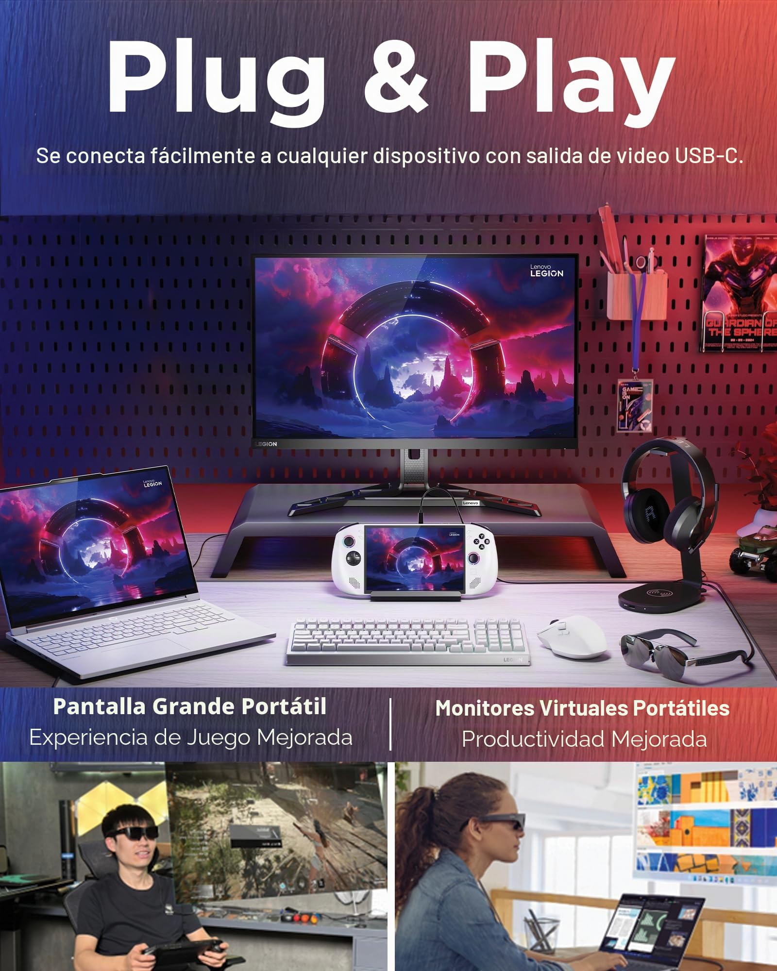 Lenovo Legion Glasses Gen 2 - Monitor Personal Micro OLED para Juegos y películas, Pantalla FHD 60Hz Plug and Play, Dispositivos Legion Go y USB-C, Audio de Alta fidelidad y privacidad