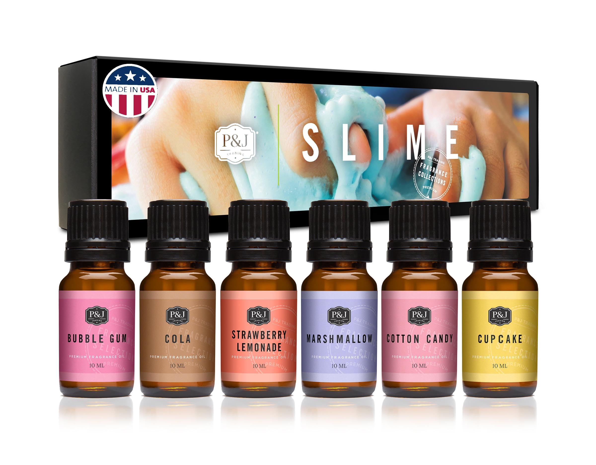 P&J Trading Fragrance Oil Slime Set | Bubble Gum, Cotton Candy, Cupcake, Strawberry Lemonade, Cola, Marshmallow Candle Scents for Candle Making, Freshie Scents, Soap Making, Diffuser Oil Scents