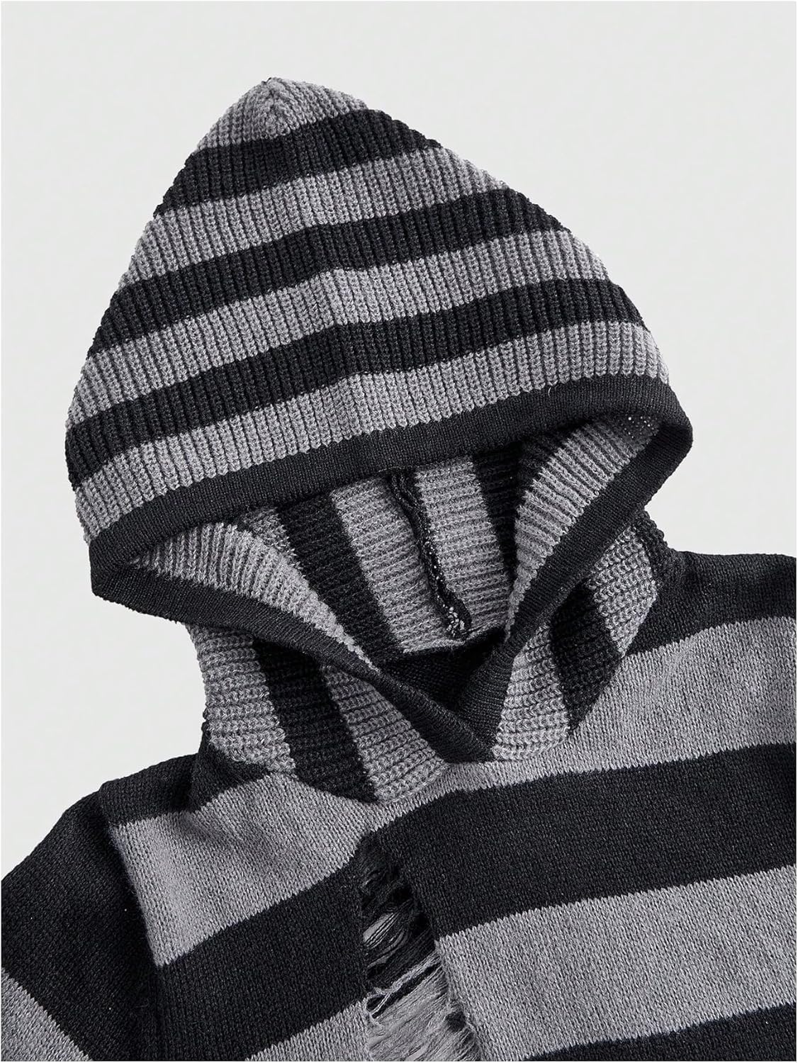 SOLY HUX Women's Striped Hooded Sweater Goth Y2k Ripped Bell Long Sleeve Knit Pullover Crop Tops - Image 3
