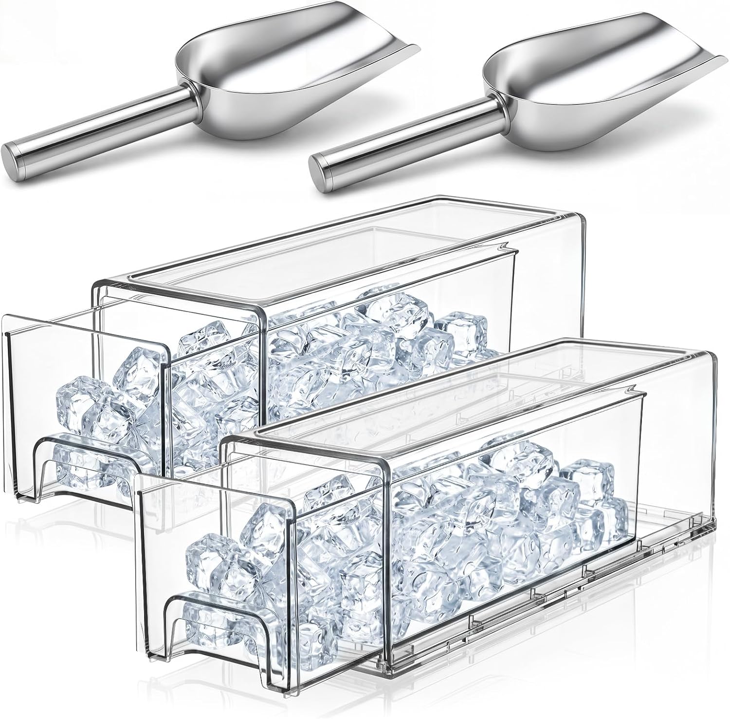 Havawish 2 Set Ice Container for Freezer with Scoop, PET, Medium