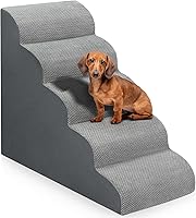 HighDensityFoamDogRamps 28.7"H 5-Step Dog Stairs for Bed - Non-Slip Foam Ramp for Small Dogs, Corgis, Seniors, Cats - Grey
