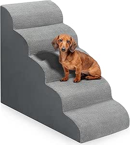 Dog Stairs for Bed 28.7”H, 5-Step Pet Ramp, Non-Slip, Grey