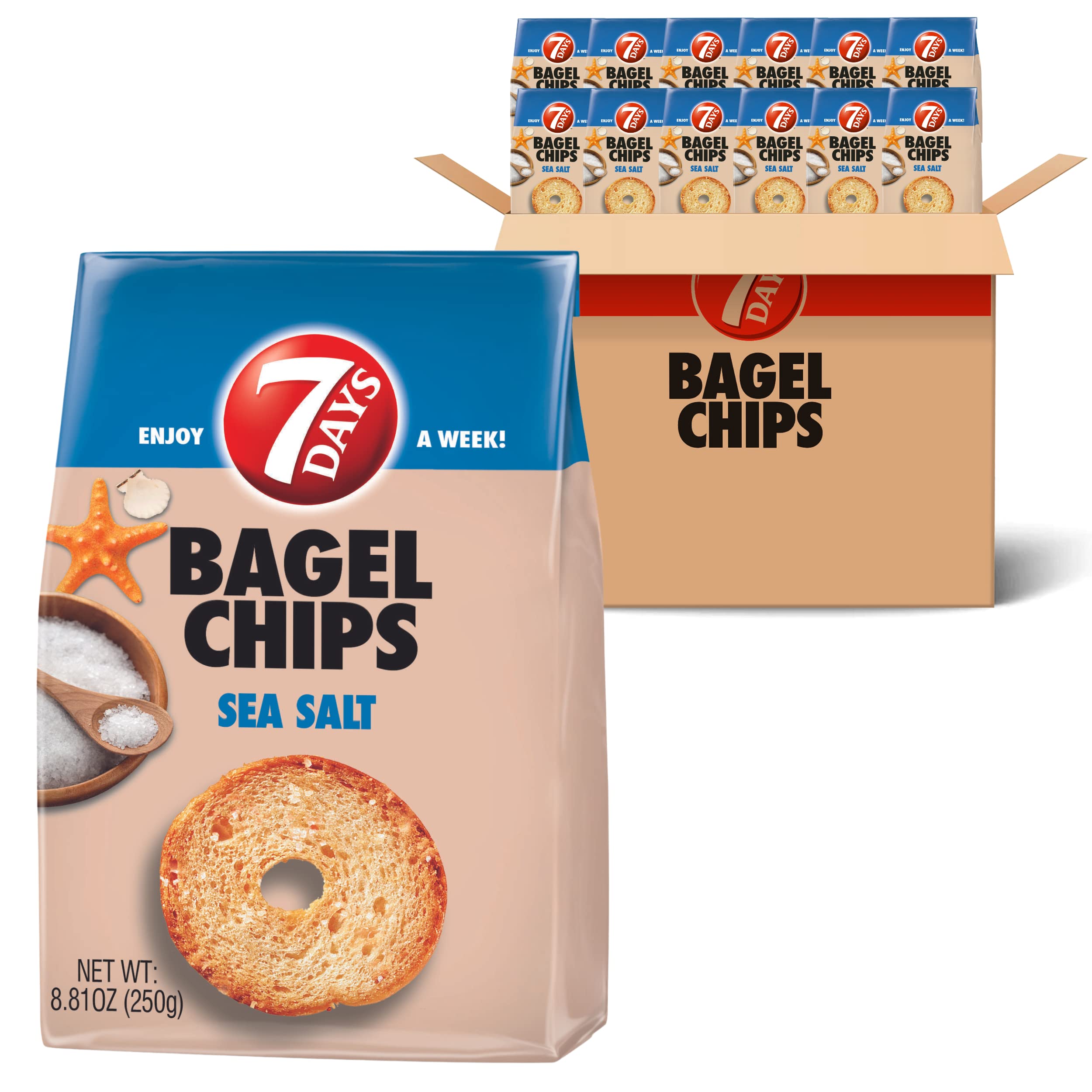 7Days Bagel Chips, Sea Salt, Natural, Non-GMO (8.81oz, Pack of 12)