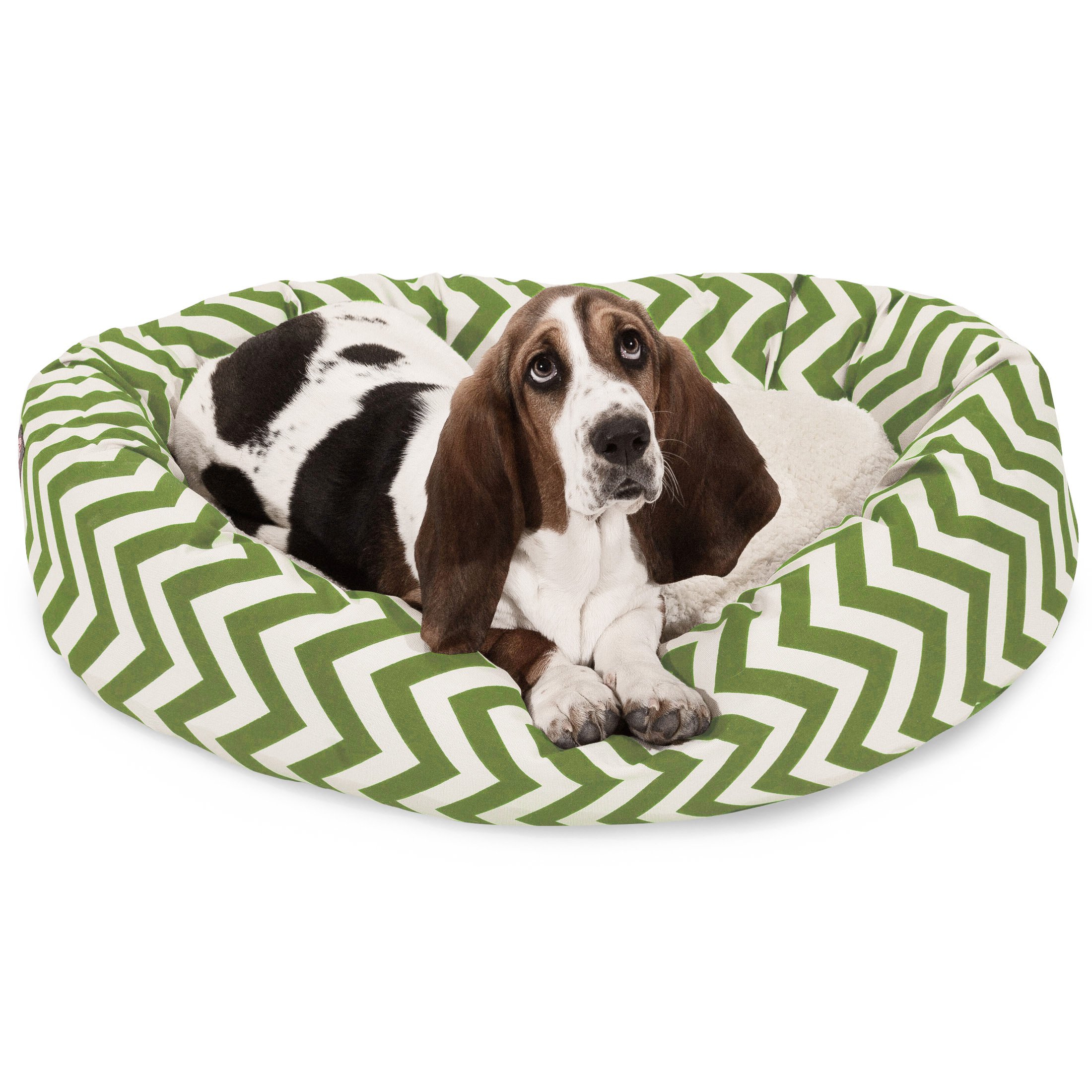 Majestic Pet 32 Inch Chevron Sherpa Calming Dog Bed Washable – Cozy Soft Round Pet Bed with Spine for Head Support - Fluffy Donut Bed 32x23x7 (inch) – Round Pet Bed Medium - SAGE