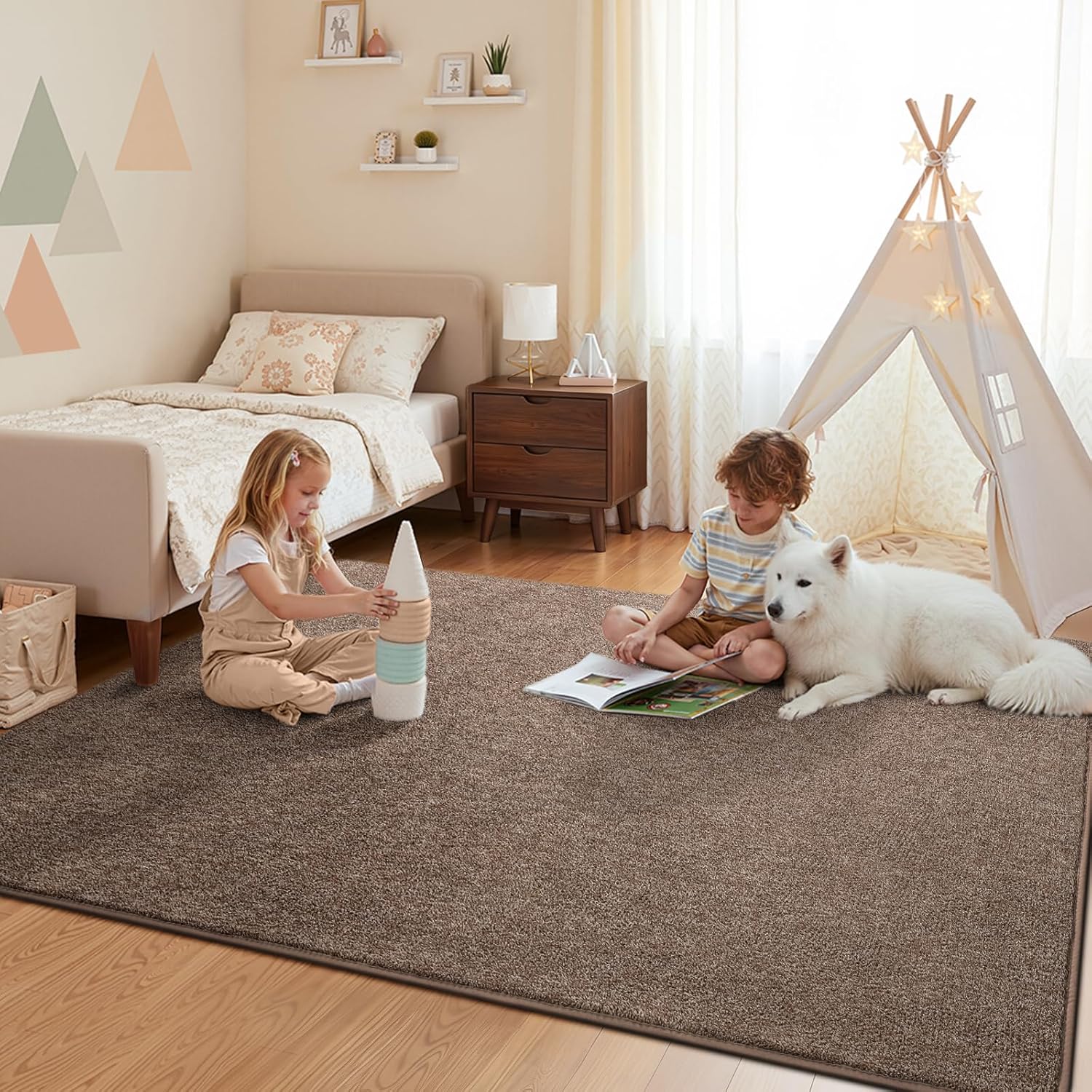 Pettop 6x9 Brown Area Rugs for Living Room Bedroom, Thickened Memory-Foam Throw Carpet, Modern Minimalist Super Soft Kids Boys Girls Rug, Non-Slip and Washable Carpets for Dorm Home Decor