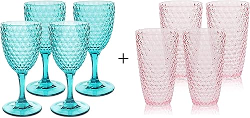 BELLAFORTE Laguna Beach - Vaso de vino azul + vaso alto, color rosa, inastillable, de Tritan para lavavajillas, sin BPA