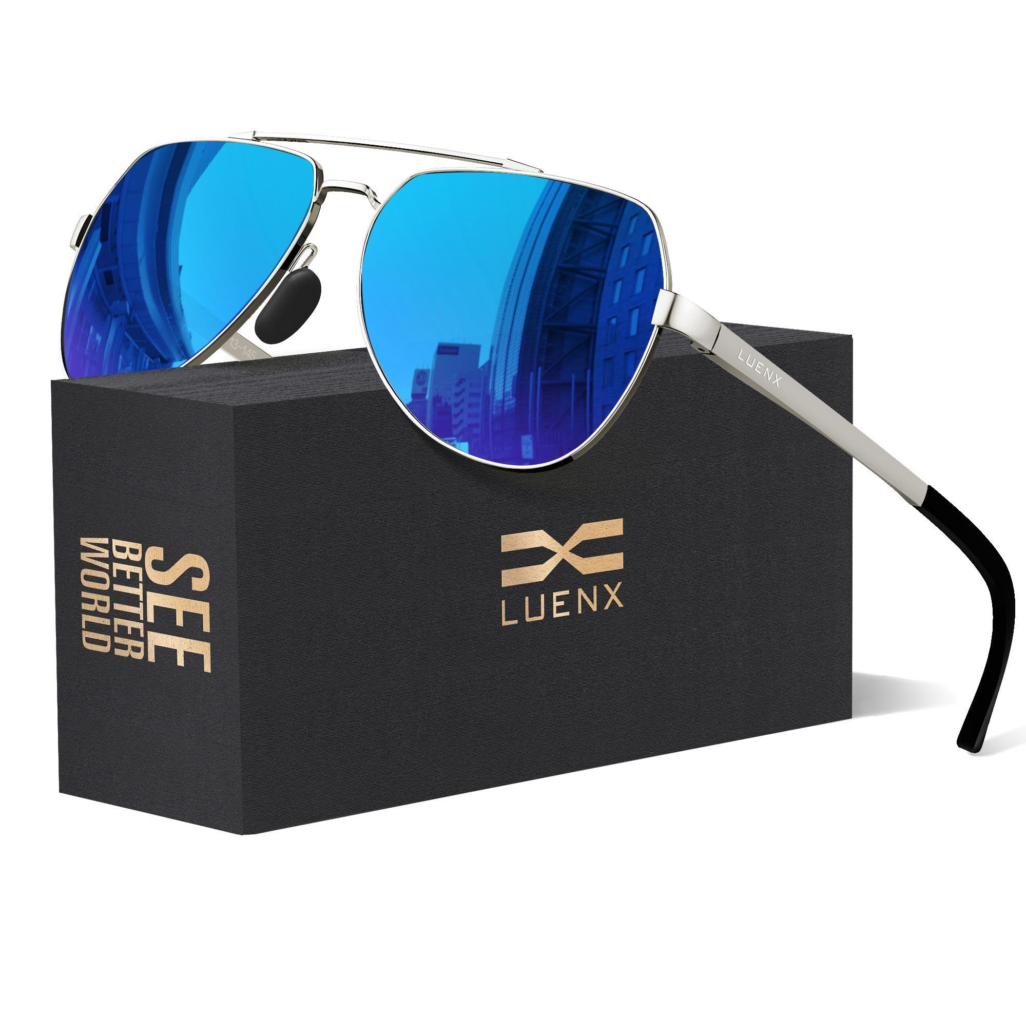 LUENX Aviator Sunglasses for Women Men Polarized Lens with Accessories - UV 400 Protection 60MM