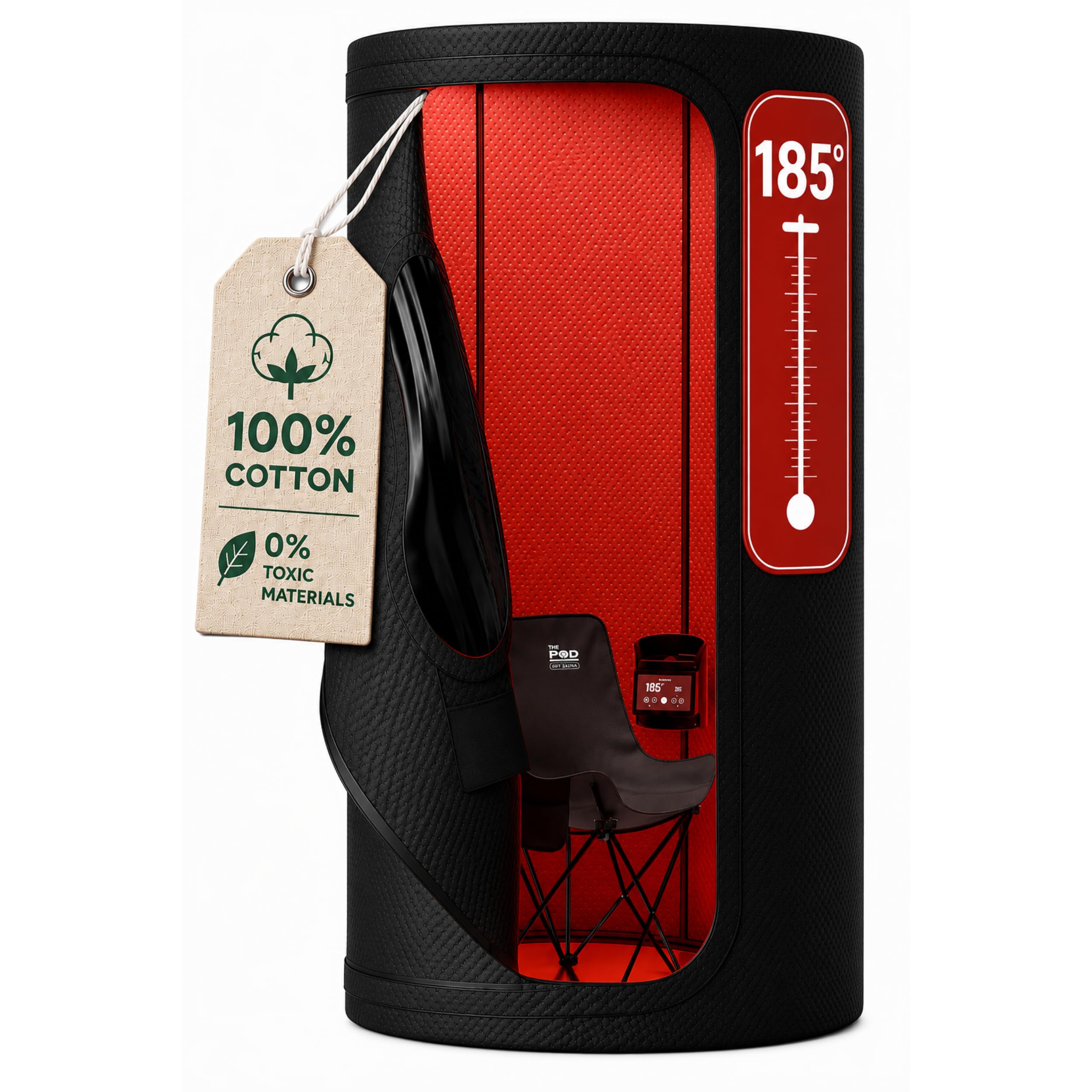THE POD COMPANY Sauna Pod - Portable Personal Dry Sauna for Recovery &amp; Wellness - for Athletes &amp; Everyday Users - Includes Red LED Light, Heater &amp; Foldable Chair - Hot Air Technology - Up to 185℉