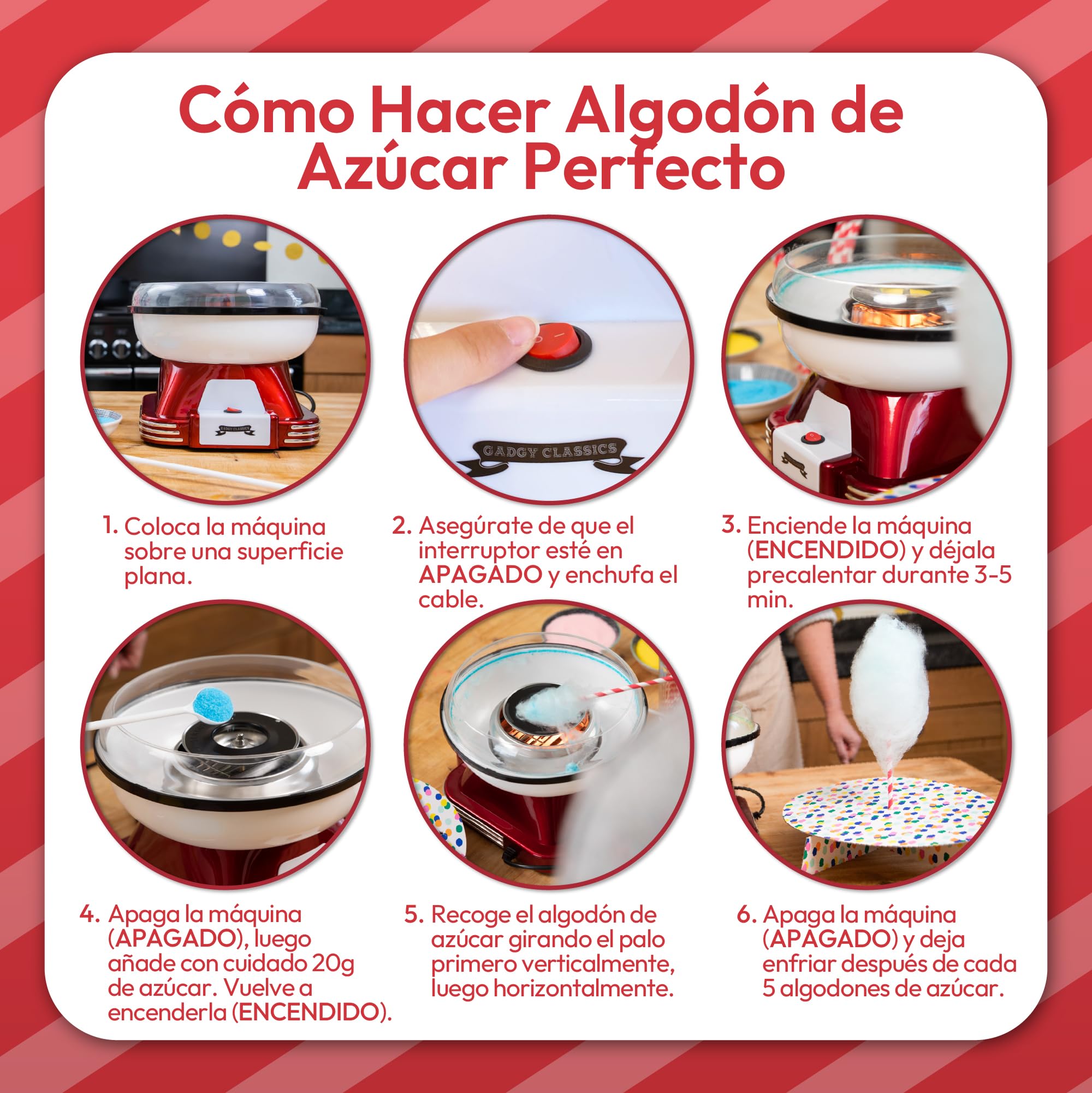 Gadgy Máquina de Algodón de Azúcar en Casa – Cotton Candy Machine de Diseño Retro – Máquina de Algodones de Azúcar o Caramelos - Ideal para Fiestas de Cumpleaños