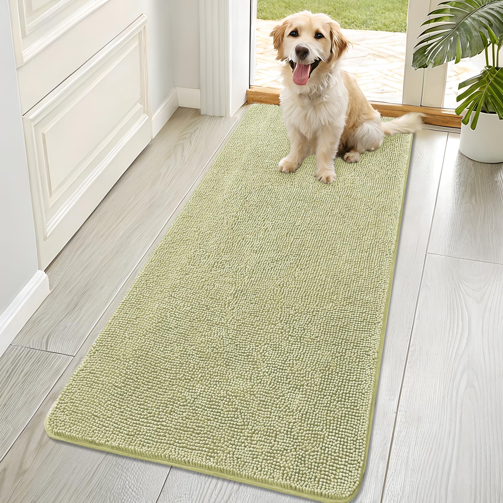 OLANLY Dog Door Mat for Muddy Paws 70x32, Super Absorbent Chenille Mud Mat