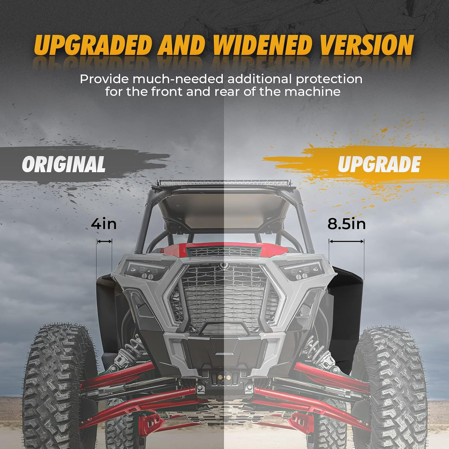 KEMIMOTO Fender Flare Set Extended Fender Flares Against Mud and Dirt 8.5 Inch Front&Rear Mud Flap Compatible with 2014-2023 Polaris RZR XP 1000/4, 2016-2023 XP Turbo/4,2018-2023 Turbo S/4，