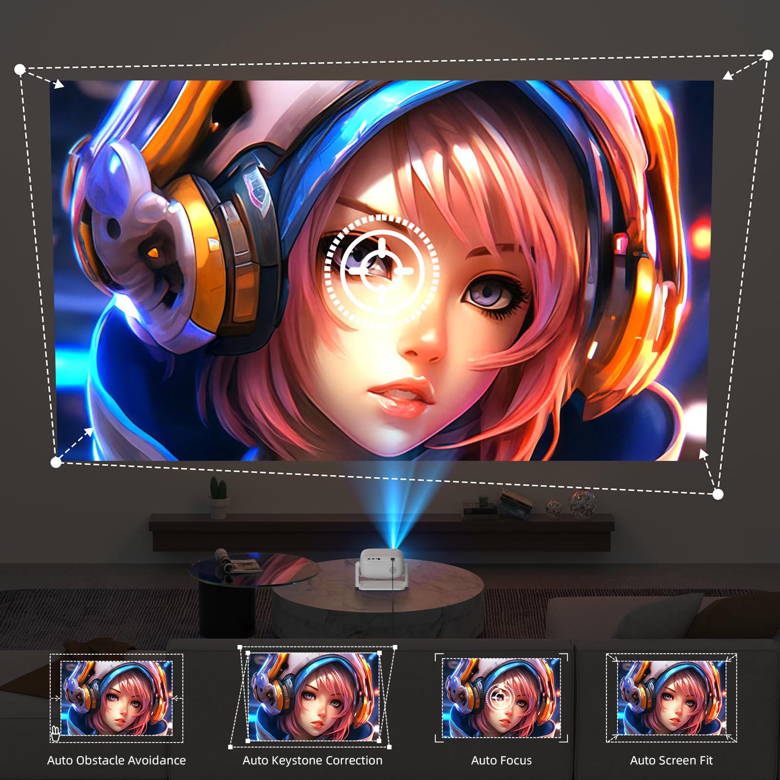 Bettdow per [Netflix Official] Proiettore Intelligente 4K, 1080P Autofocus/Correzione Trapezoidale, Videoproiettore con WiFi6 e Bluetooth 5.2, HDR 10/10+ Proiettore Home Theater, Bianco