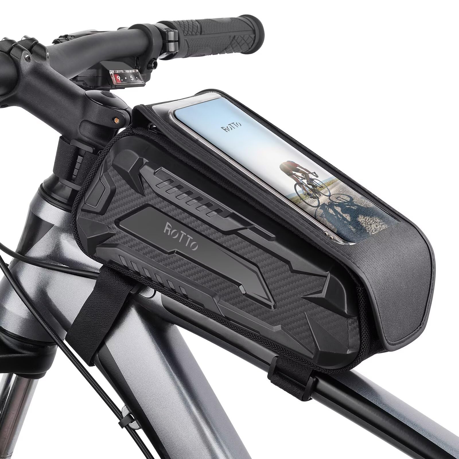 ROTTO Fahrrad Rahmentasche Handyhalterung Wasserdicht Fahrradtasche Rahmen Harte Schale Handytasche Oberrohrtasche mit empfindlichem Touchscreen für Smartphone bis zu 7 Zoll Sport & Freizeit