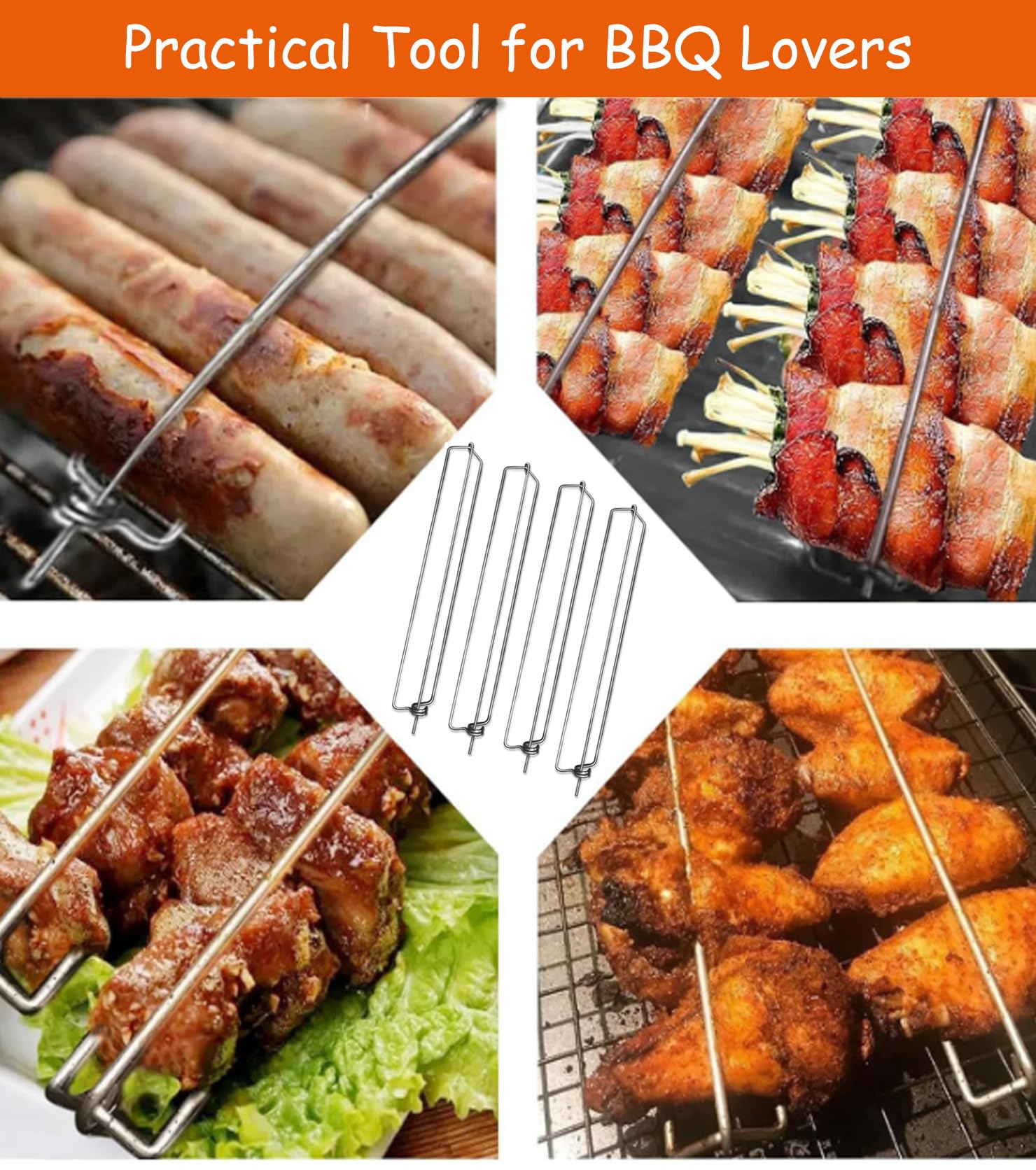 Szaszłyki do grillowania, szaszłyki do mięsa, akcesoria do grilla, szyny skrzydeł kurczaka do grilla, akcesoria do grilla, szyny skrzydełkowe BBQ, zestaw narzędzi do grilla, 4 sztuki