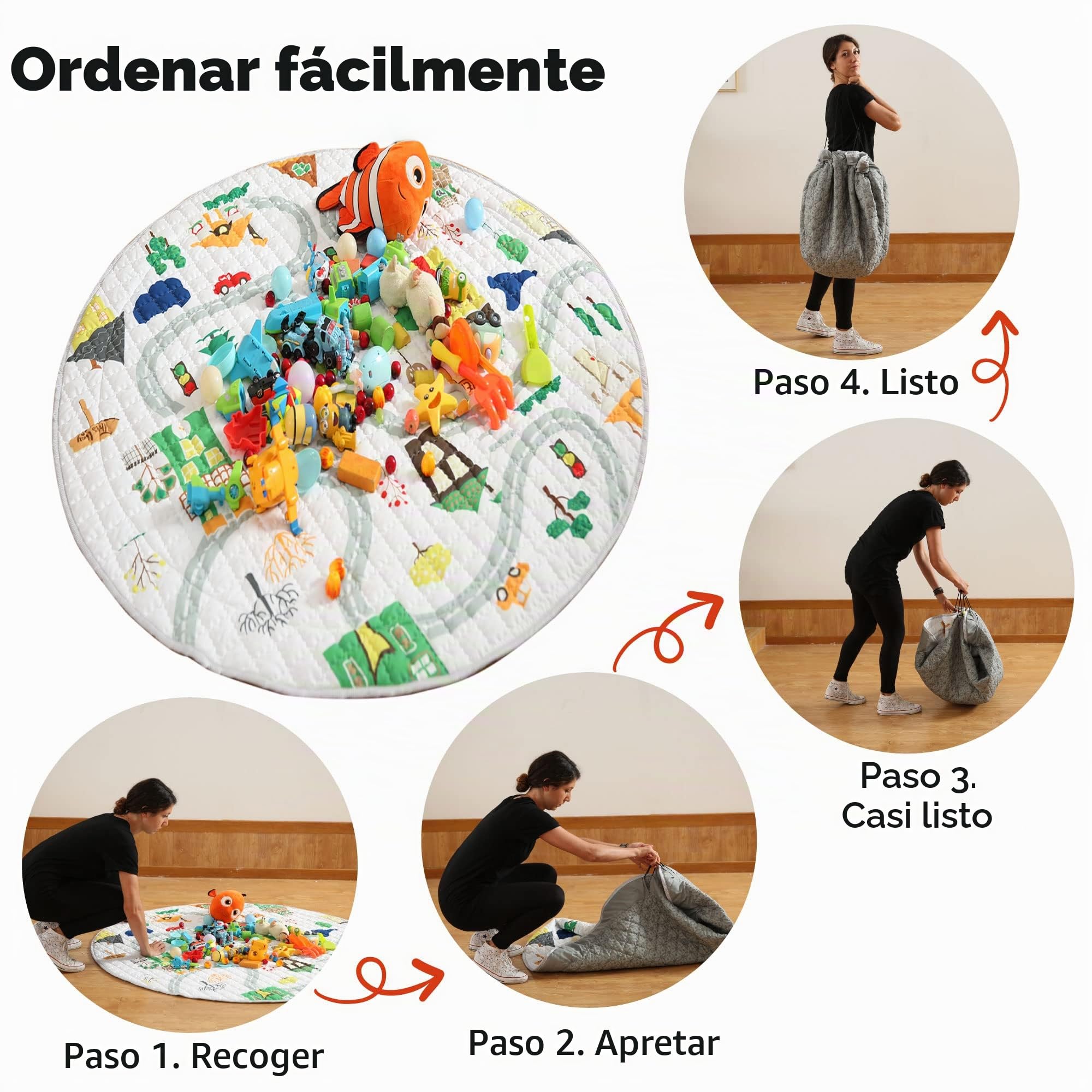 Winthome Alfombra de Juego para Bebé, Bolsa para Guardar Juguetes, Segura, No Tóxica, Antideslizante, Plegable, Lavable, 150 cm