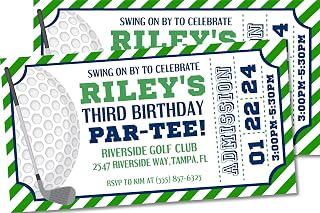 Golf Birthday Invitations, Golf Party Supplies, Ticket Style Golf Party Invites with Envelopes (Green/Blue)