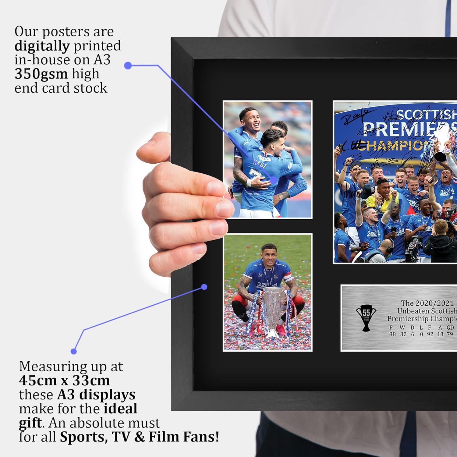 HWC Trading Glasgow Rangers 55th Time Scottish Champions Display Signed 16 x 12 inch (A3) Printed Gifts Autograph Football Print Photo Picture Display - 16" x 12" Framed