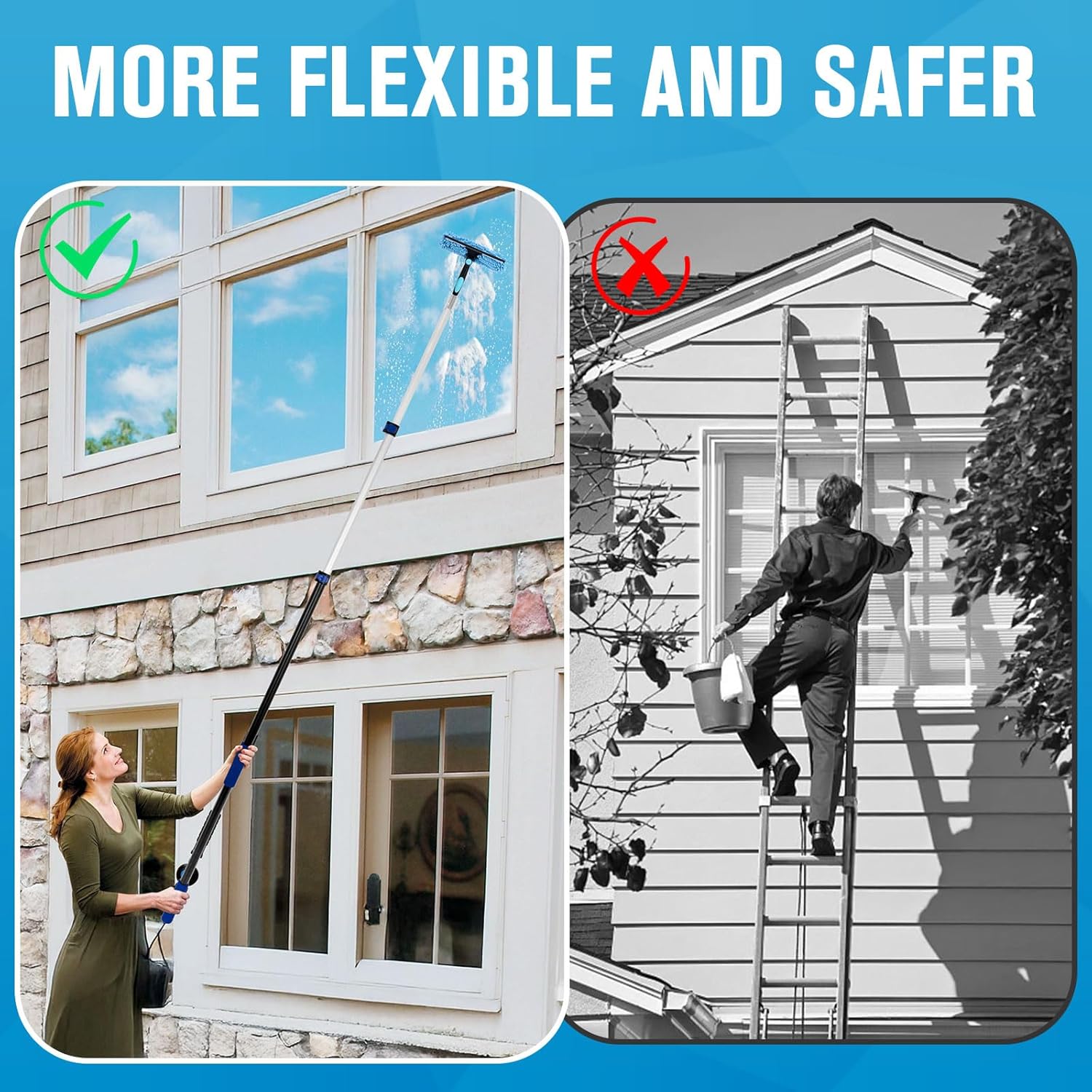 Cobweb Duster with Extension Pole, 20Ft Ceiling Fan Cleaner Duster, High Ceiling Duster Kit with 5-12Ft Telescoping Extension Pole, Long Handle Duster for High Ceilings, Window Washer Kit