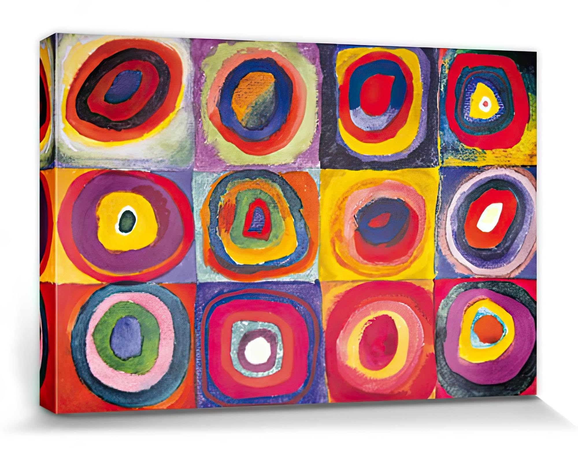 1art1 Vassili Kandinsky Póster Impresión En Lienzo Estudio del Color, Cuadrados con Círculos Concentrados, 1913 Cuadro En Bastidor De Camilla De Madera | Mural XXL | Imagen 120x80 cm