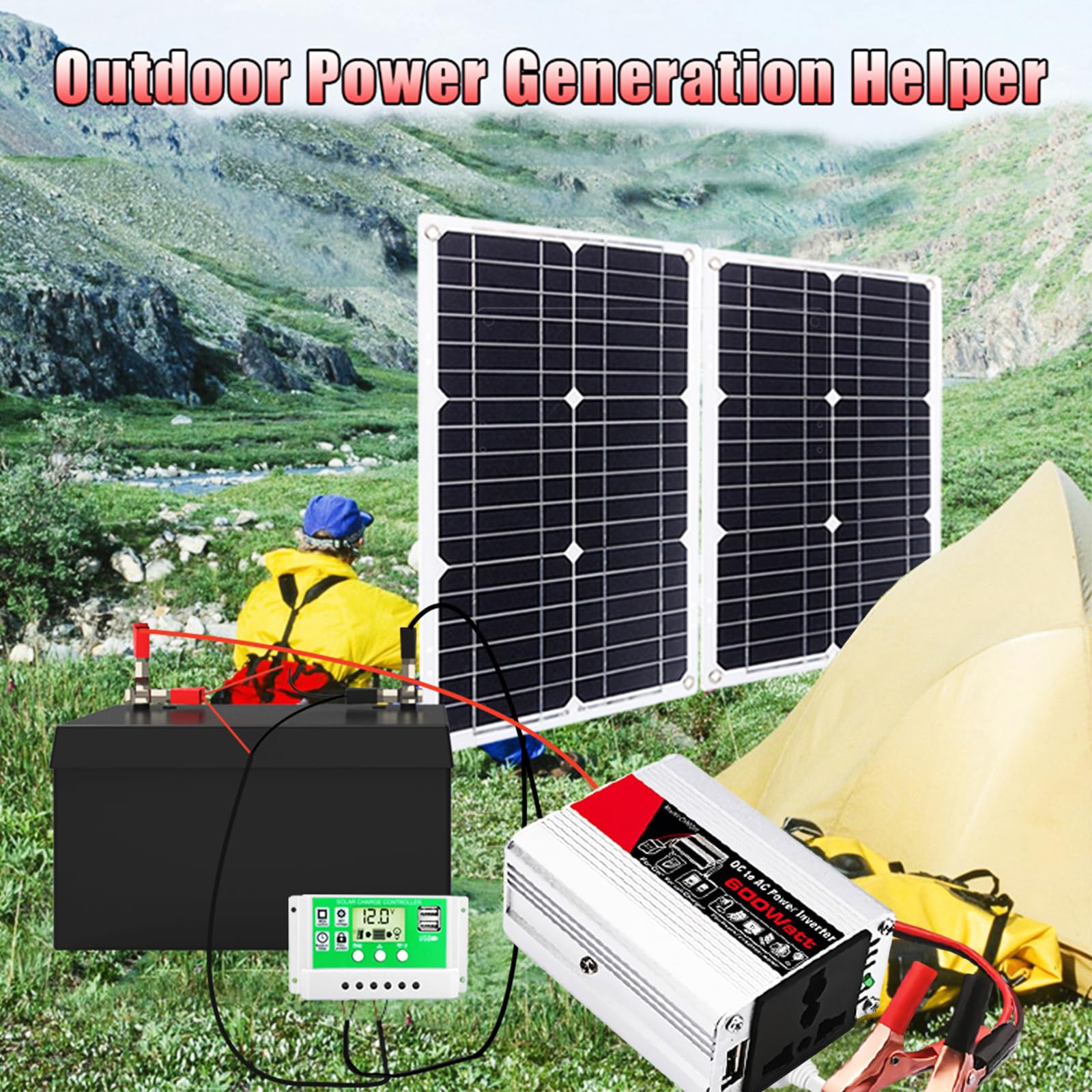 Zestaw 1: 600-watowy inwerter solarny Off-Grid z regulatorem ładowania 50 A do kamperów, furgonetek i łodzi – najlepsze przenośne rozwiązanie zasilania(50W)