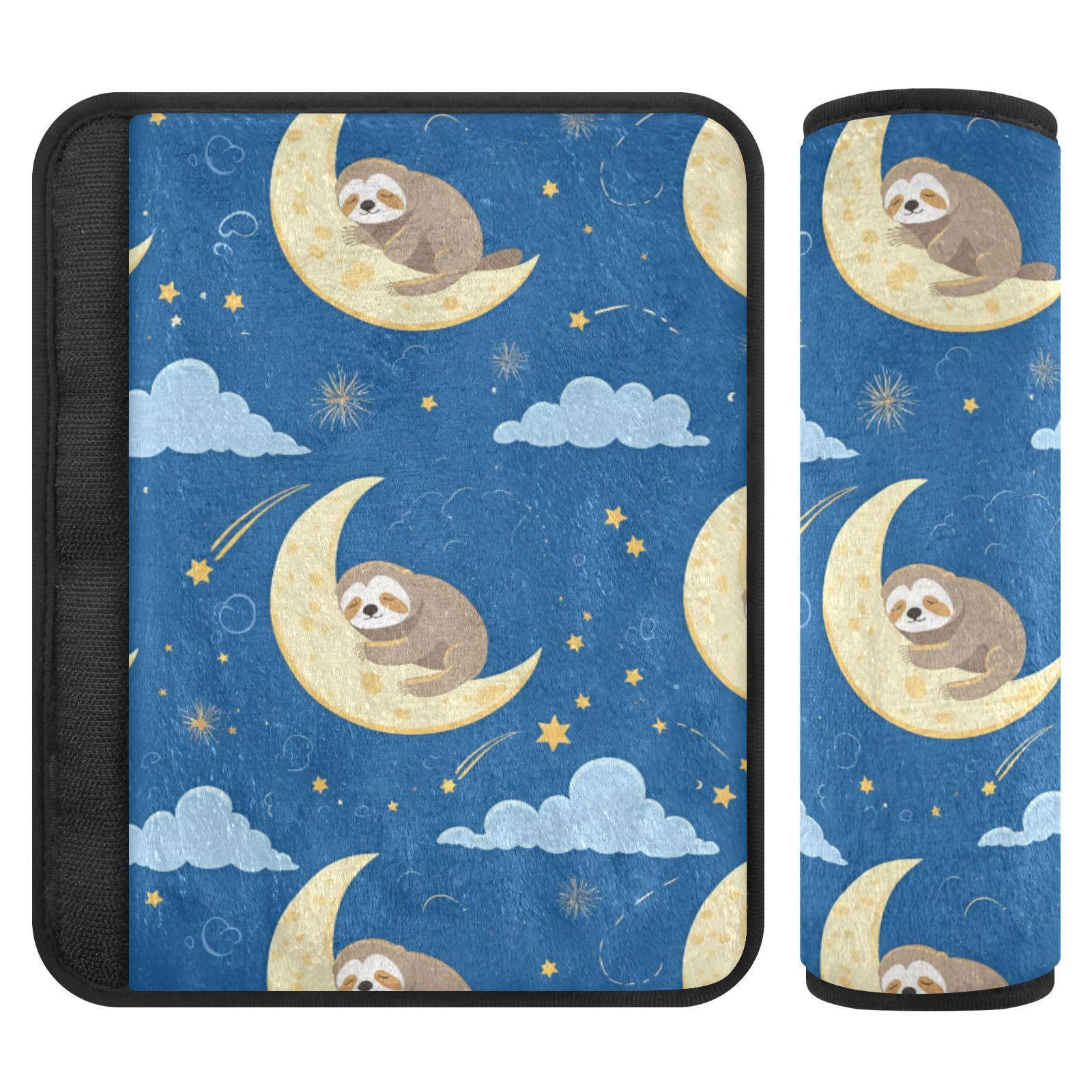 Seat Belt Covers 2 Pack Sloth Sleeping Car Seat Strap Covers Super Soft Moon Blue Car Seat Neck Cover for Boys Girls Adults Babies M