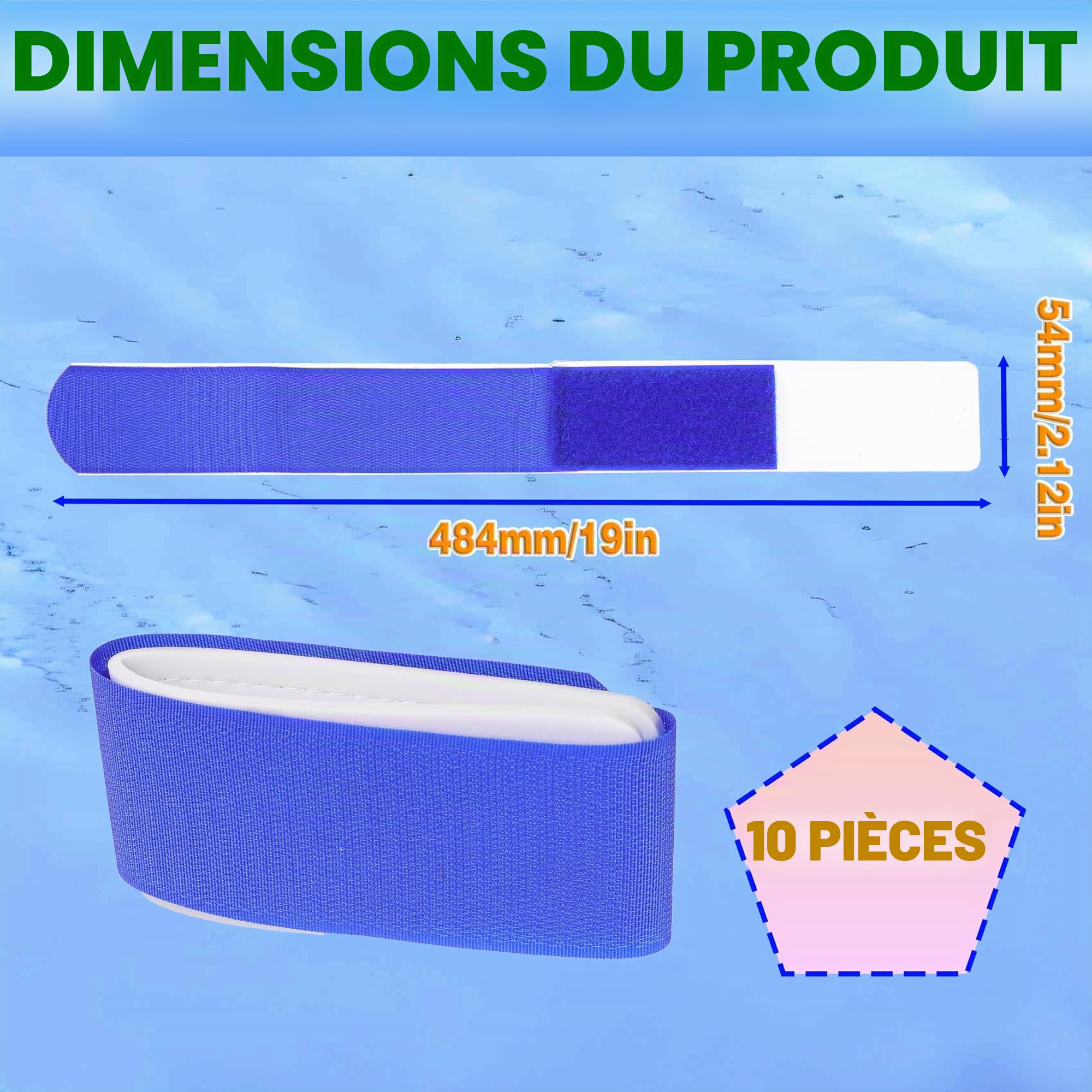 (Upgrade) 10 x Sangles de Ski Réglables Sangles de Ski EVA avec Conception de Protection pour Transporter du Matériel de Ski Hiver Noël （Bleu Rose Orange Jaune Noir）