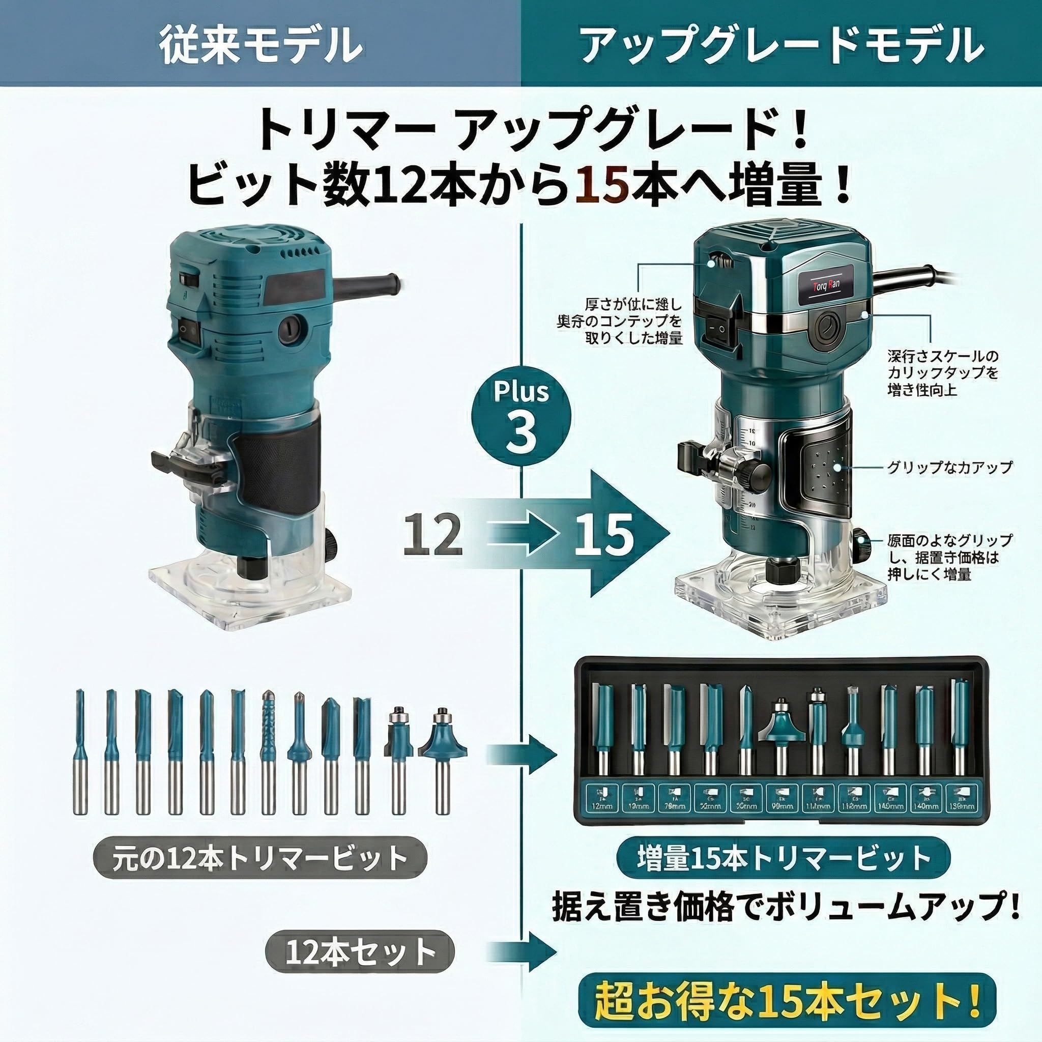 Amazon | Torq Ran 【改良版】 電動トリマー 木工用 ルーター 800W 6